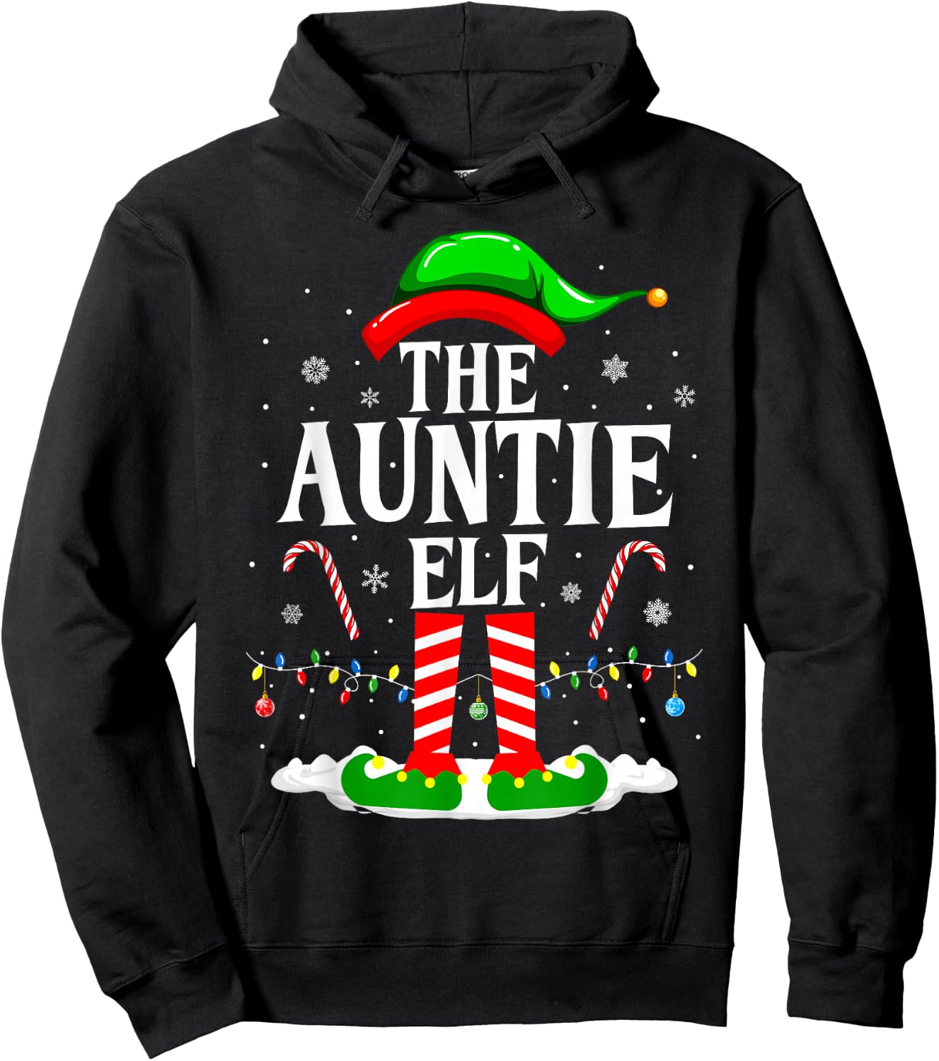 The Auntie Elf Funny Xmas Elf Matching Family Christmas Hoodie - Hoodie | Black