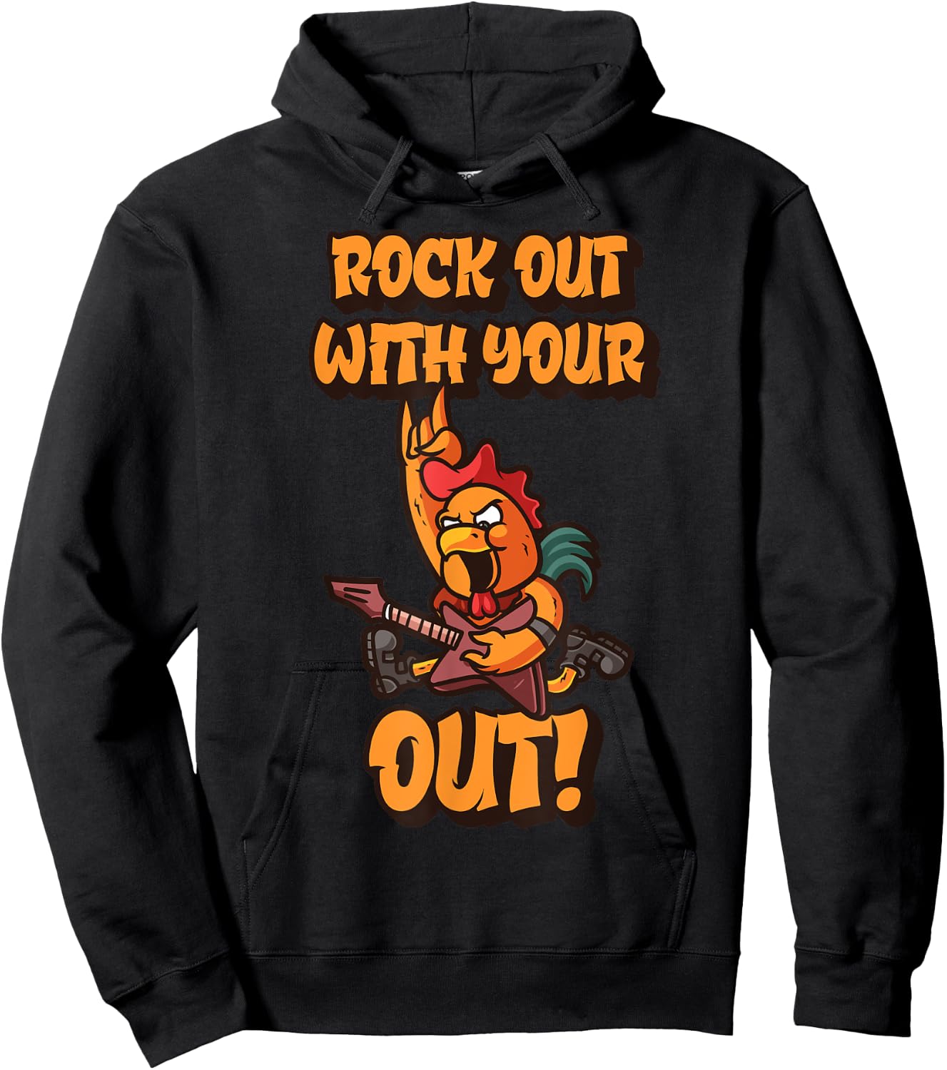 Rock Out With Your Cock Out Funny Rooster Rock N' Roll Hoodie - Hoodie | Black