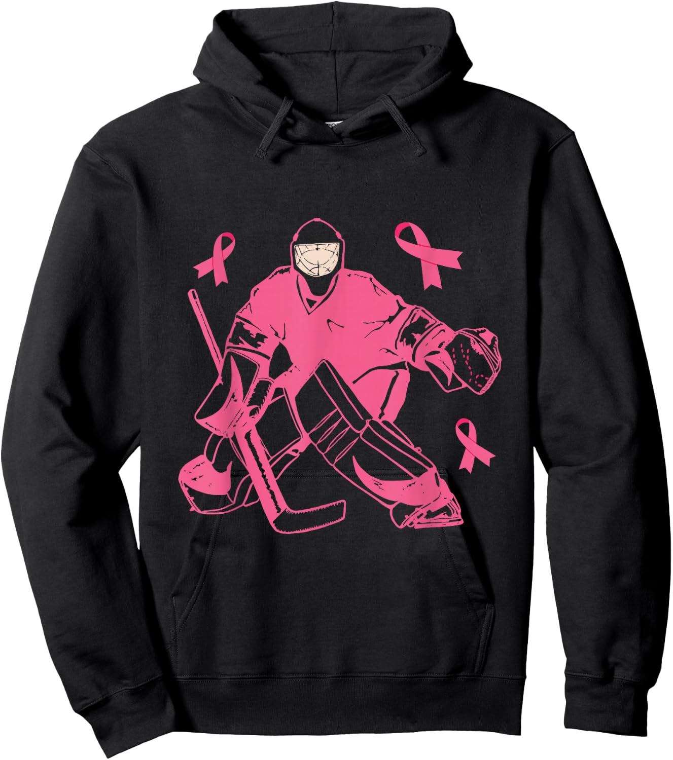 Ice Hockey Keeper Pink Ribbon Breast Cancer Awareness Hoodie - Hoodie | Black
