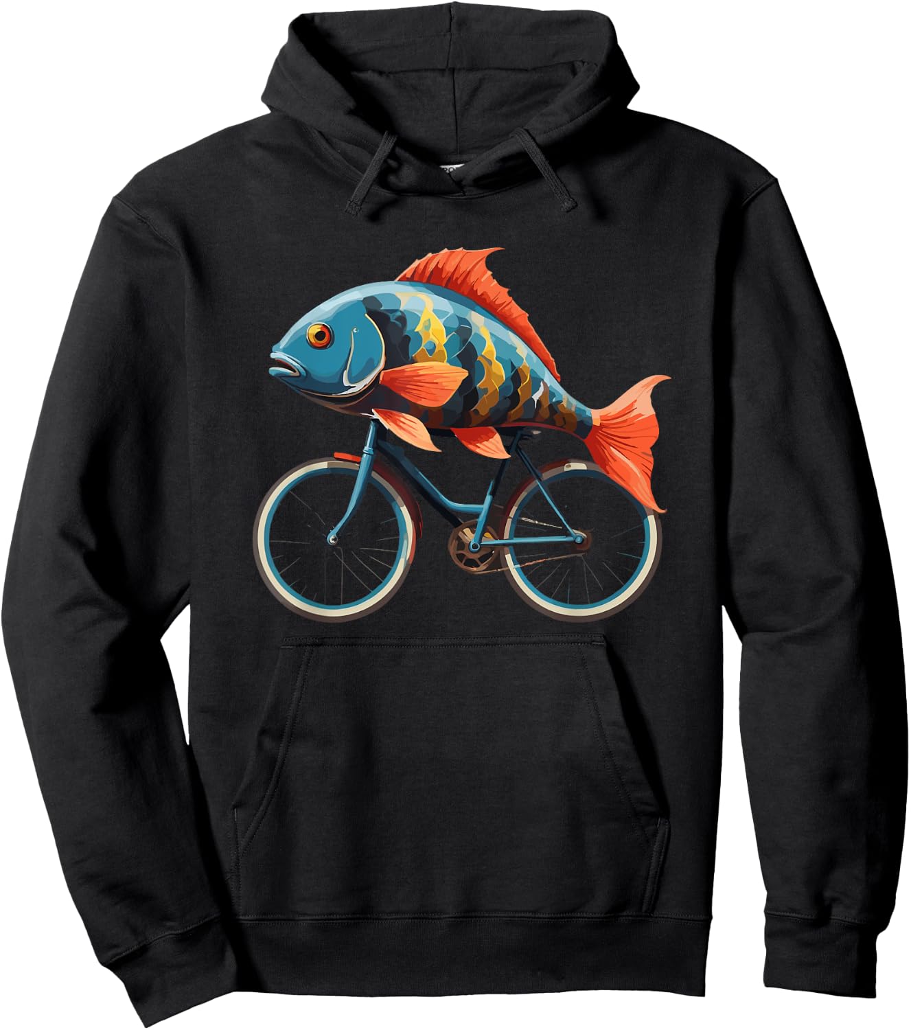 Cute Fish riding a bike, Fish and Bike Hoodie - Hoodie | Black