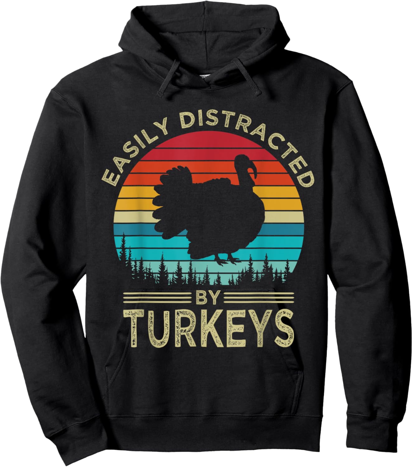 Easily Distracted By Turkeys Vintage Funny Turkey Hoodie - Hoodie | Black