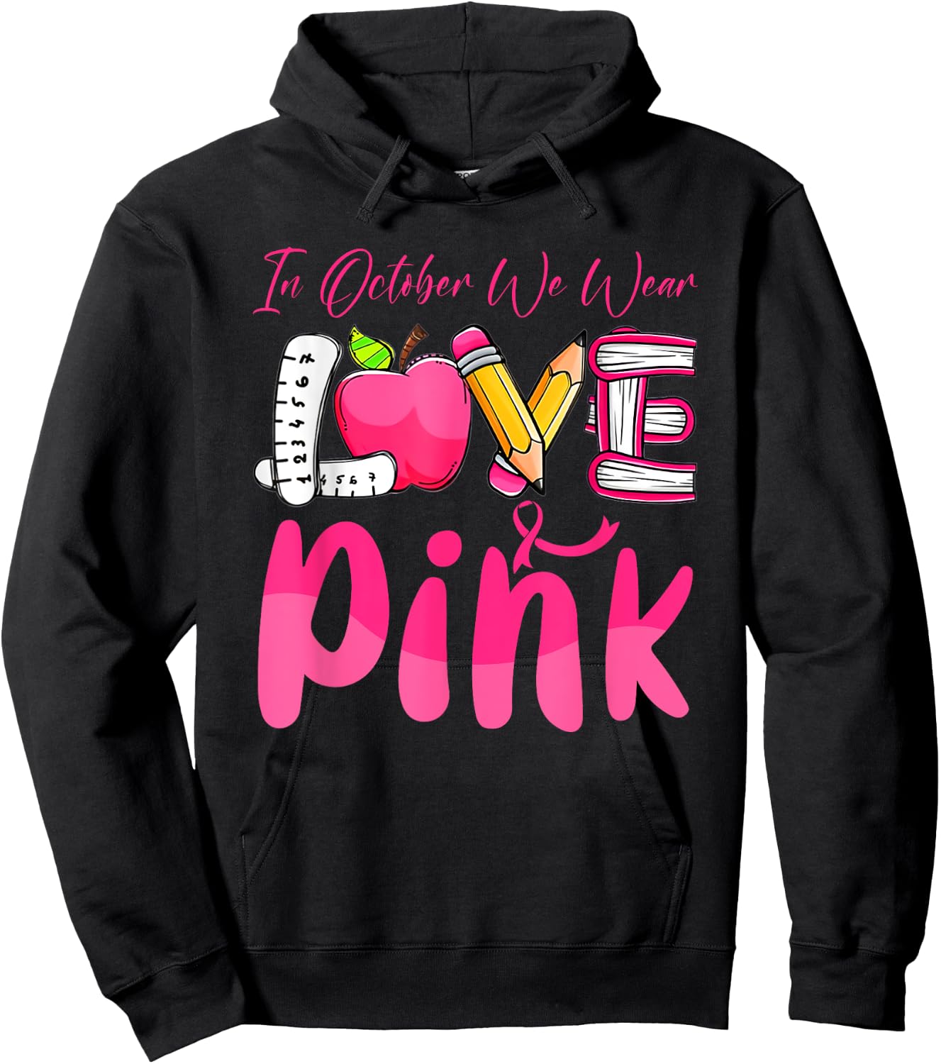 Pink Ribbon Teacher Breast Cancer Awareness We Wear Pink Women Hoodie - Hoodie | Black