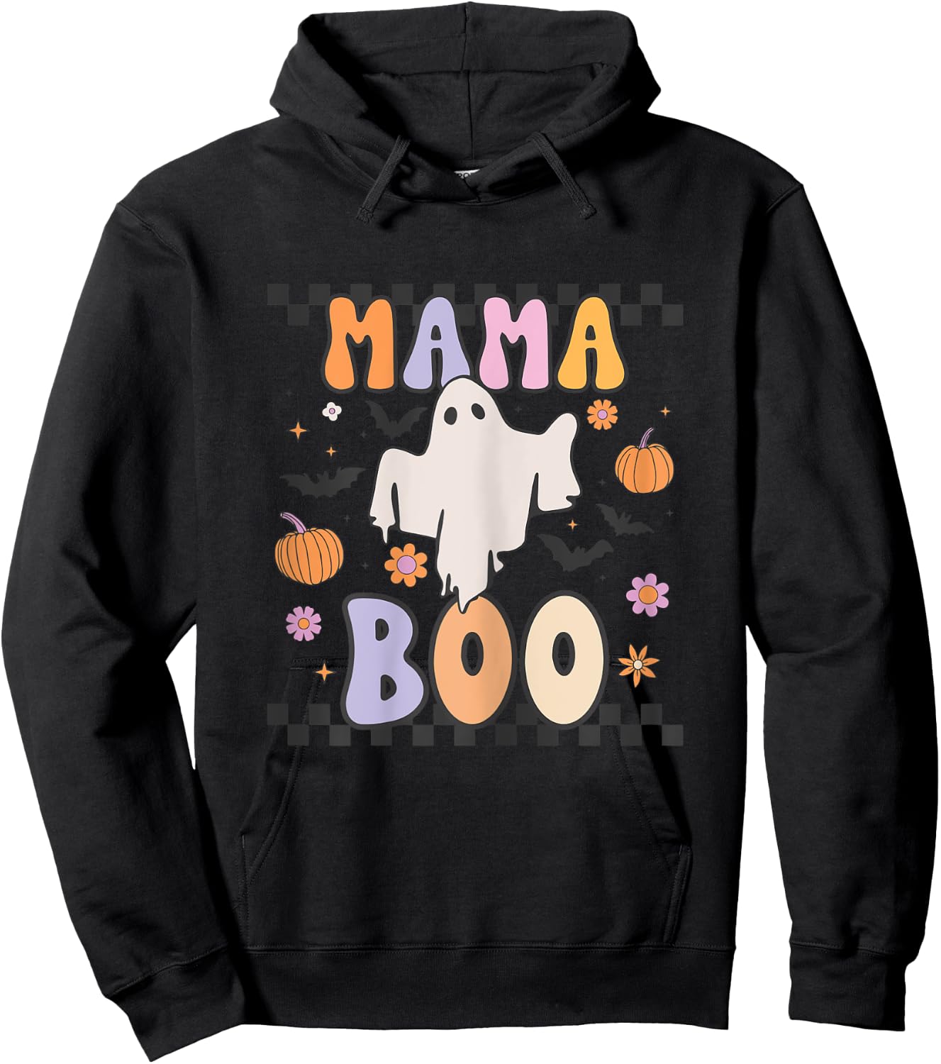 Mama Boo Cute Retro Groovy Ghost Halloween Family Matching Hoodie - Hoodie | Black