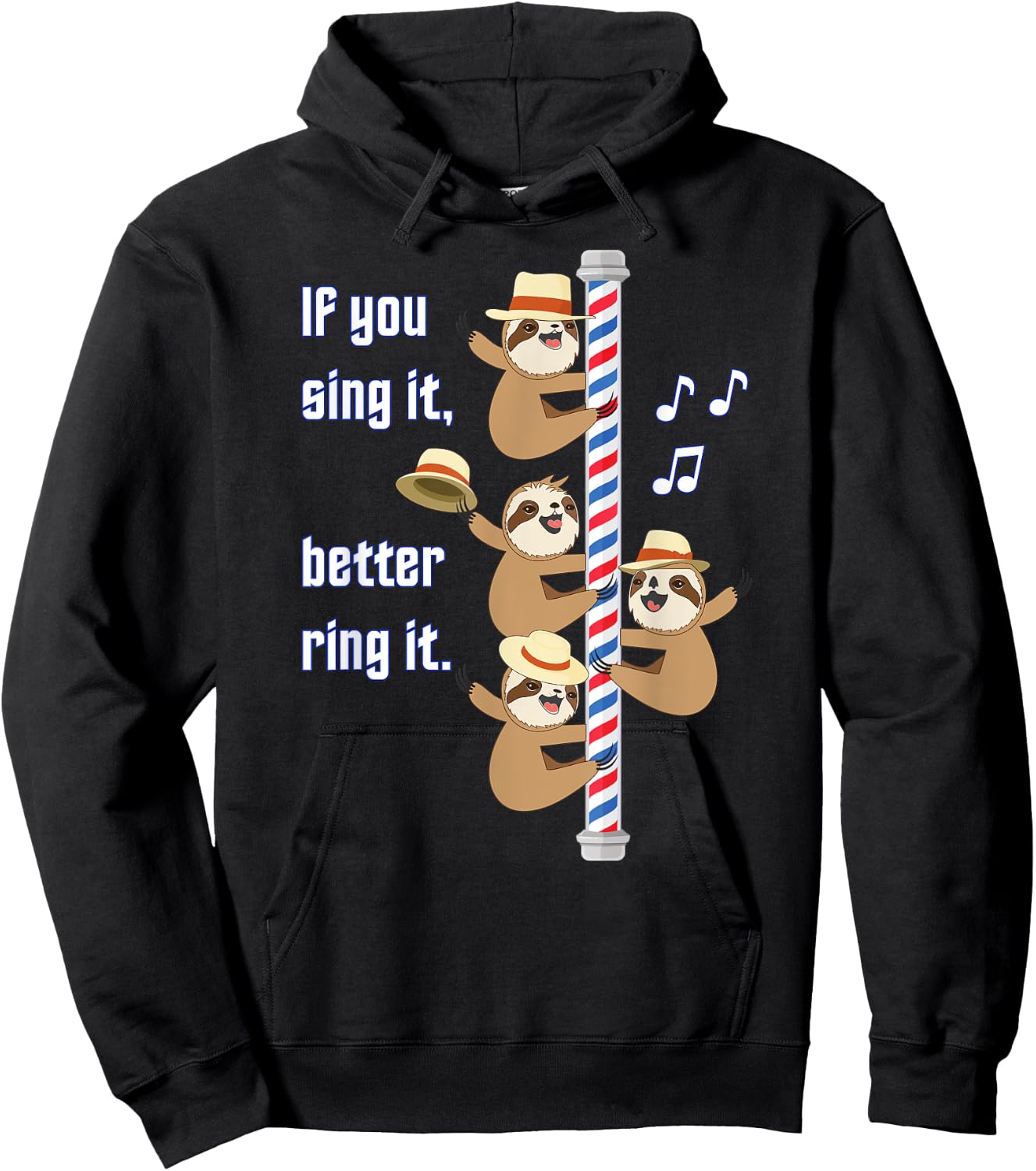 Barbershop Quartette Funny Singing Sloth Hoodie - Hoodie | Black