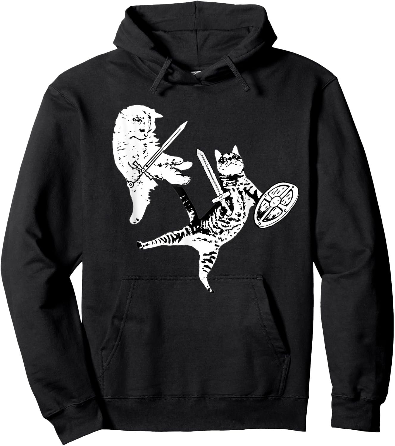 Kitty Cat Sword Fight Shield Funny Warrior Cat Pet Lovers Women Hoodie - Hoodie | Black