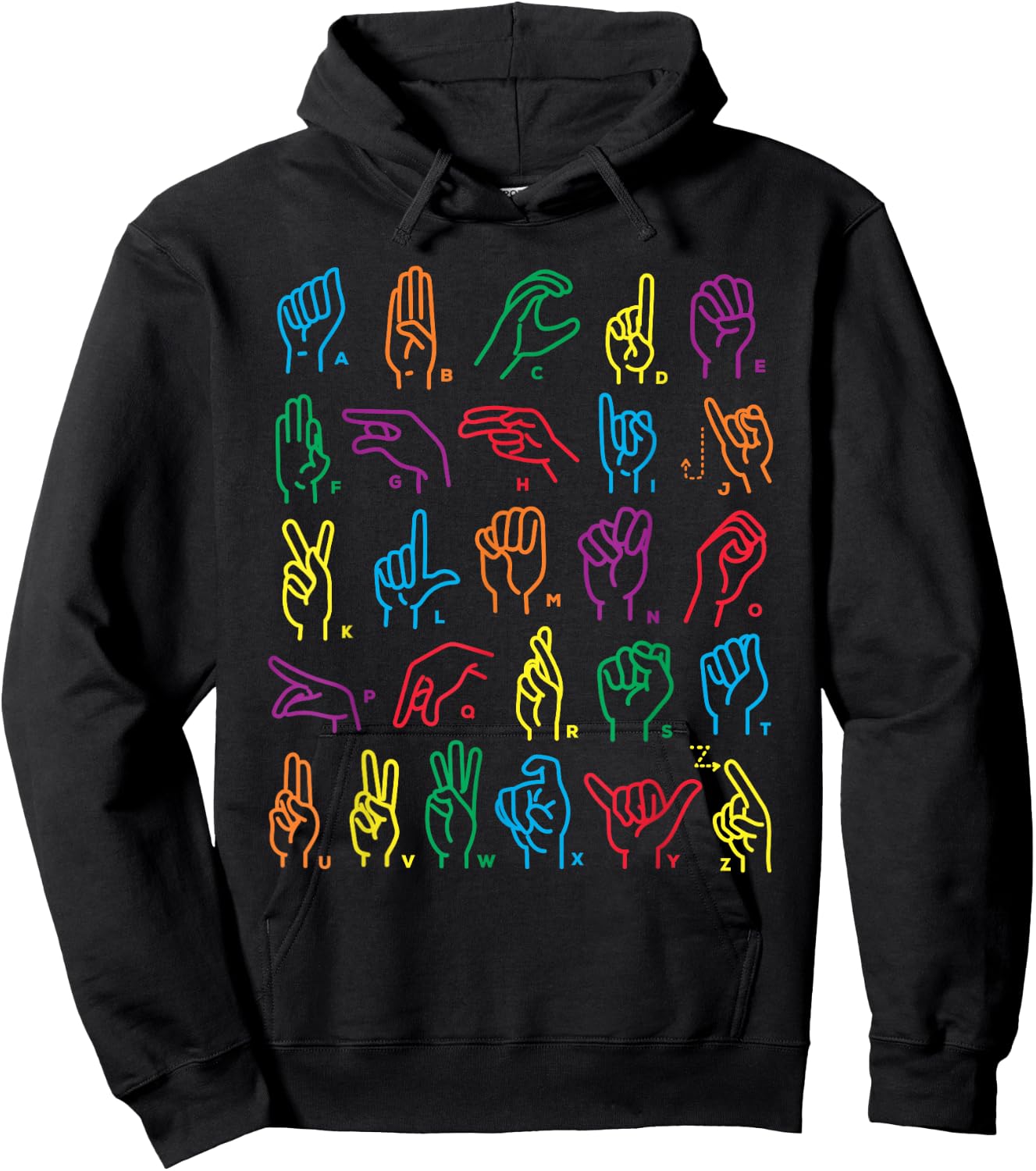 ABC Sign Language Chart Teacher Hand Letter Alphabet ASL Hoodie - Hoodie | Black