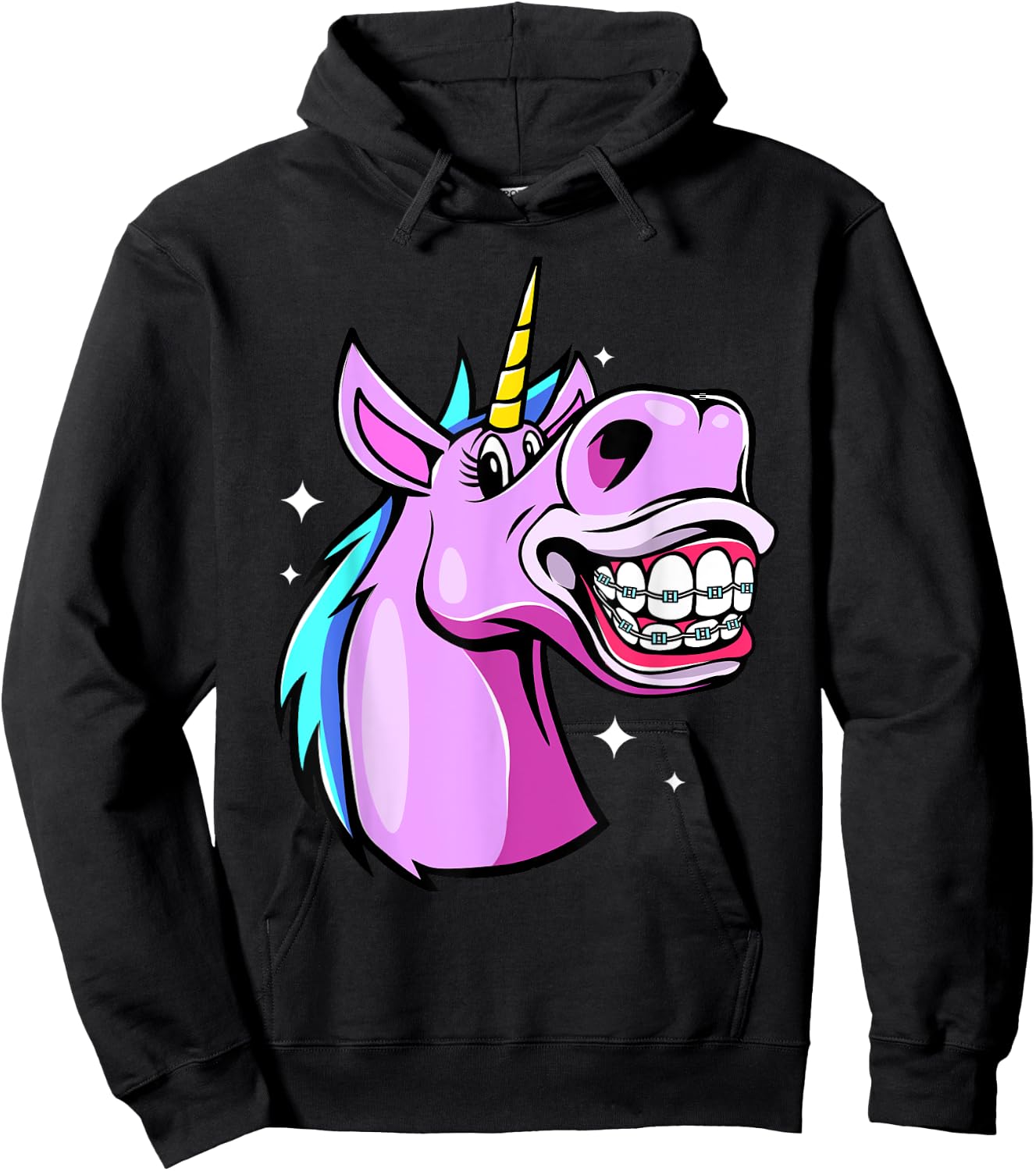 Unicorn With Braces For Girls Funny Orthodontist Dentist Hoodie - Hoodie | Black