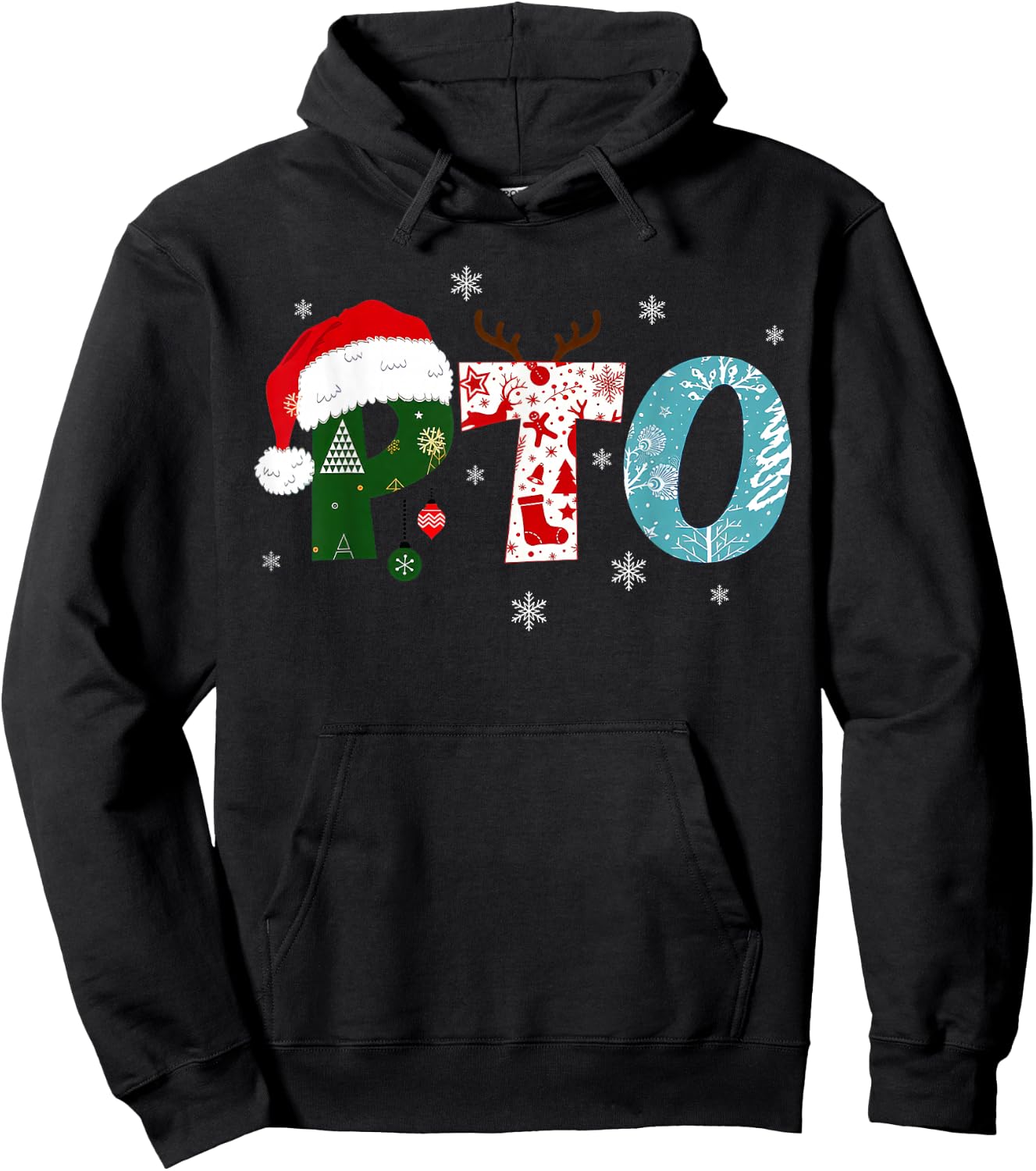PTO Santa Hat Reindeer Parent Teacher Organization Christmas Hoodie - Hoodie | Black