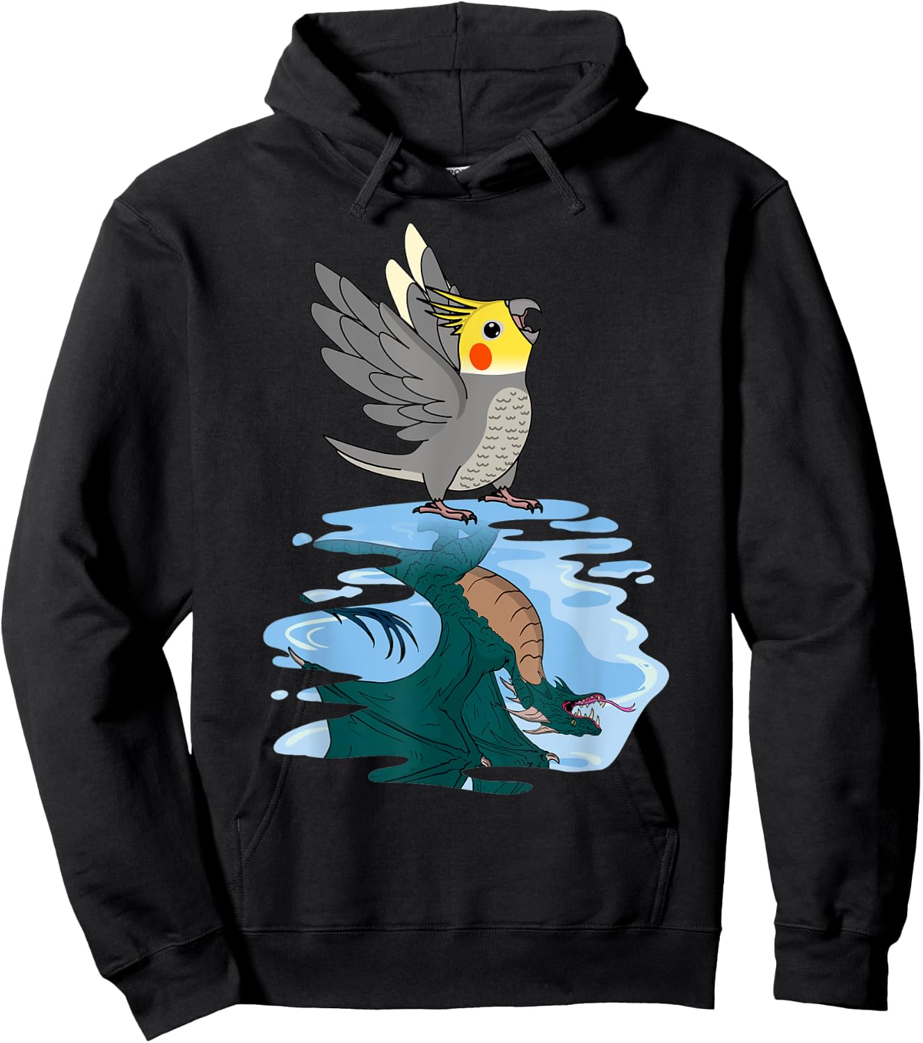 Parrot & Dragon Reflection I Cockatiel Hoodie - Hoodie | Black