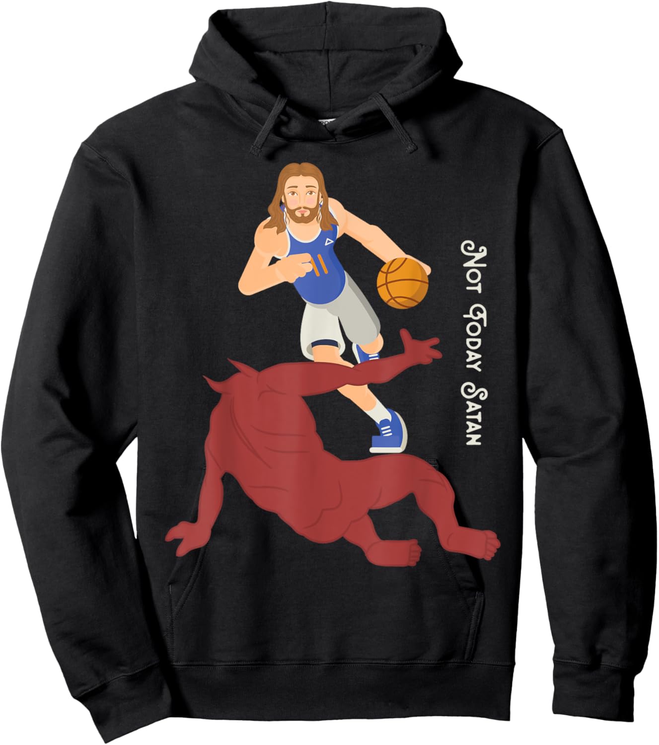 Christian T Shirt Jesus Versus Satan Not Today Basketball Hoodie - Hoodie | Black