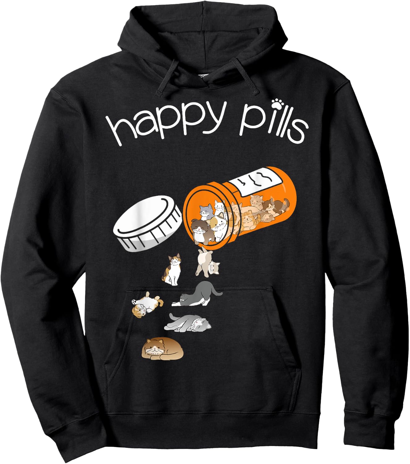 Cat Happy Pills - Cute Cat, Funny Cat Encouragement Hoodie - Hoodie | Black