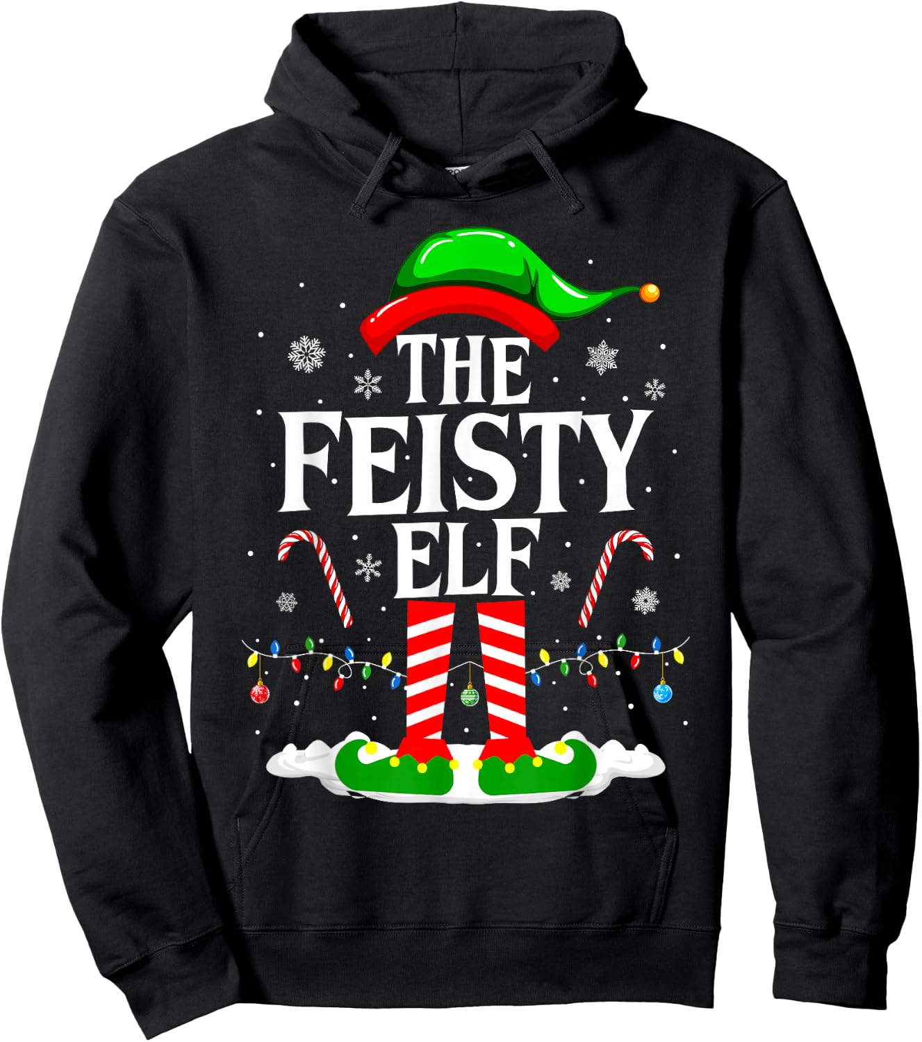The Feisty Elf Xmas Funny Matching Family Group Christmas Hoodie - Hoodie | Black