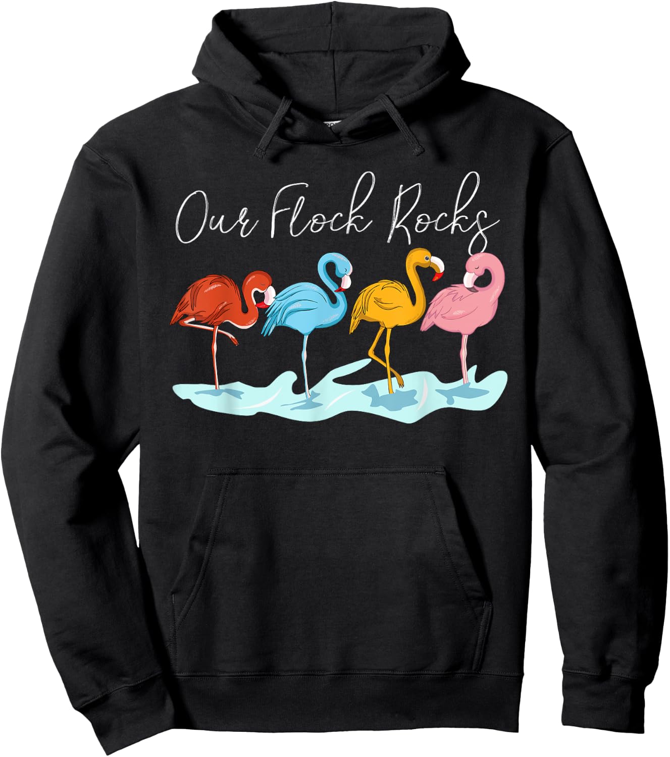Our Flock Rocks Flamingos Lover Family Vacation Group Hoodie - Hoodie | Black