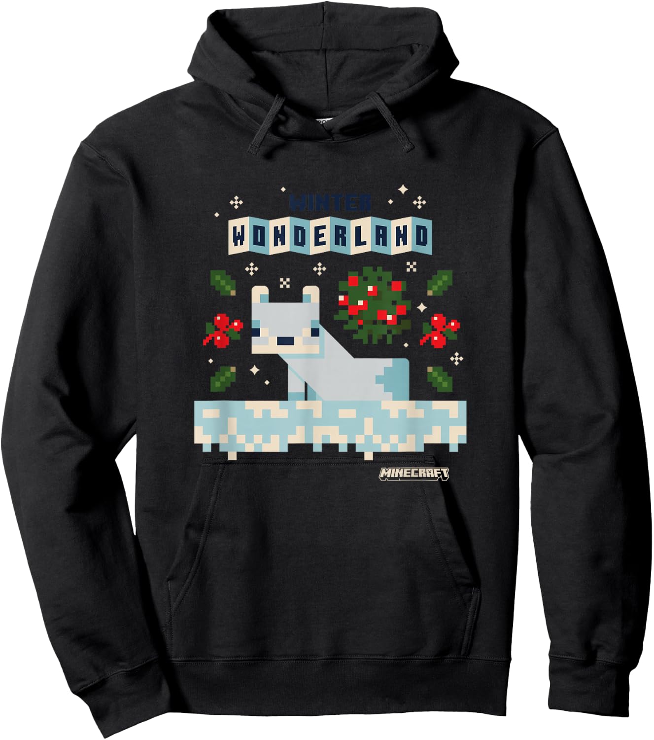 Minecraft Christmas Winter Wonderland Cute Snow Fox Shot Hoodie - Hoodie | Black
