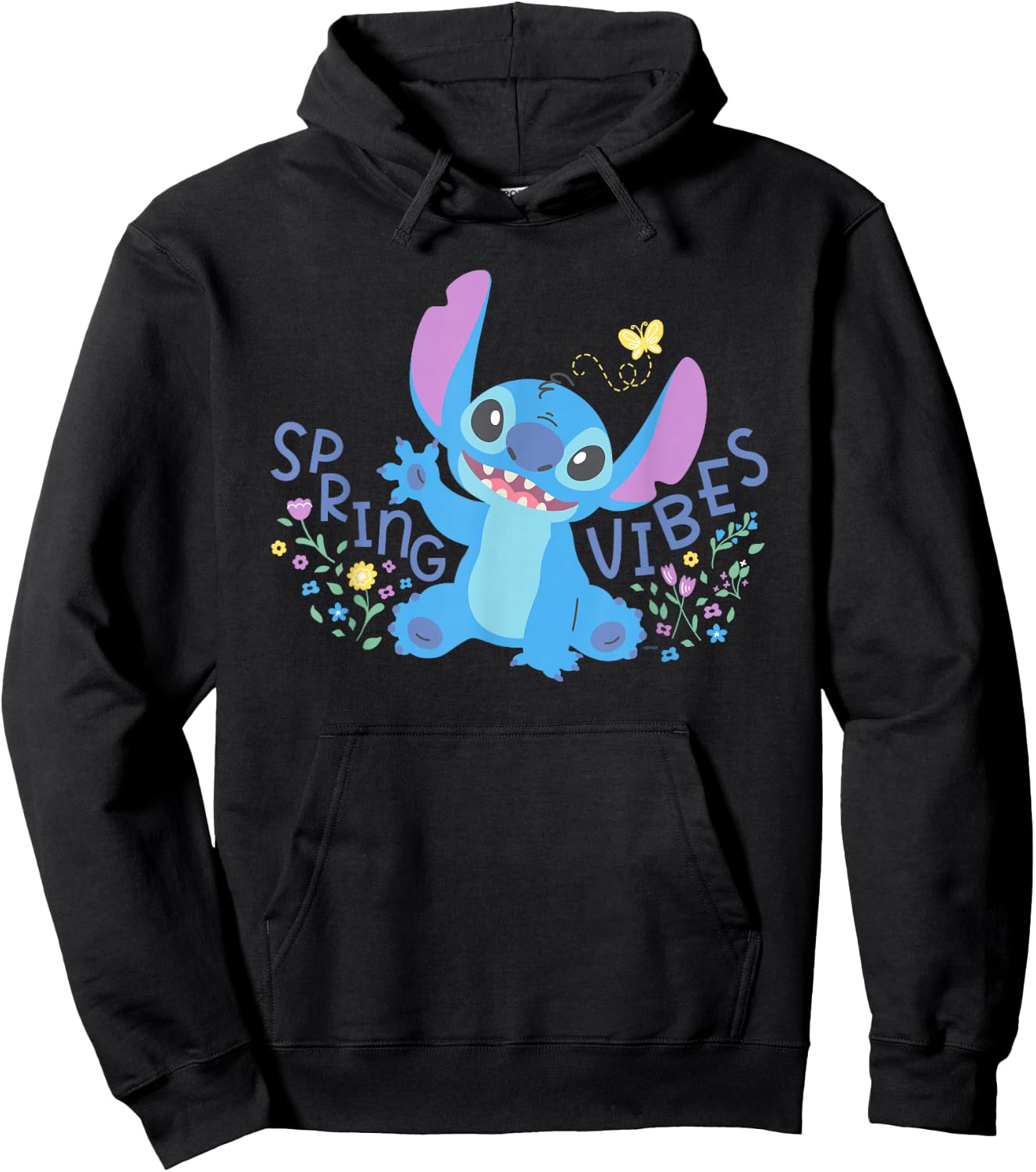 Disney Stitch with Flowers & Butterfly Easter Spring Vibes Hoodie - Hoodie | Black