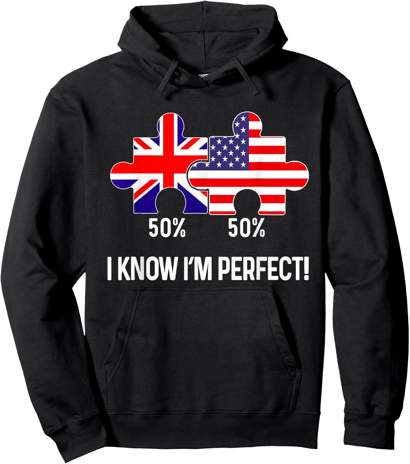 Half American Half British Flag Map Combined USA UK Hoodie - Hoodie | Black