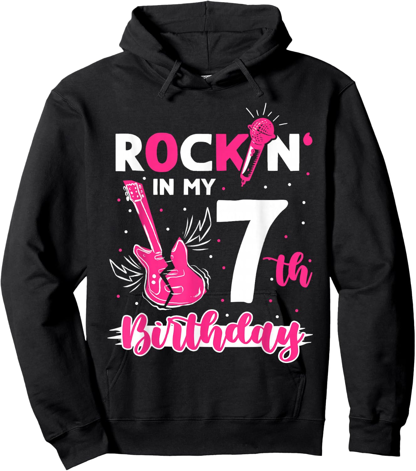 Girls Rockstar Birthday Rock Star Themed Guitar 7th Birthday Hoodie - Hoodie | Black