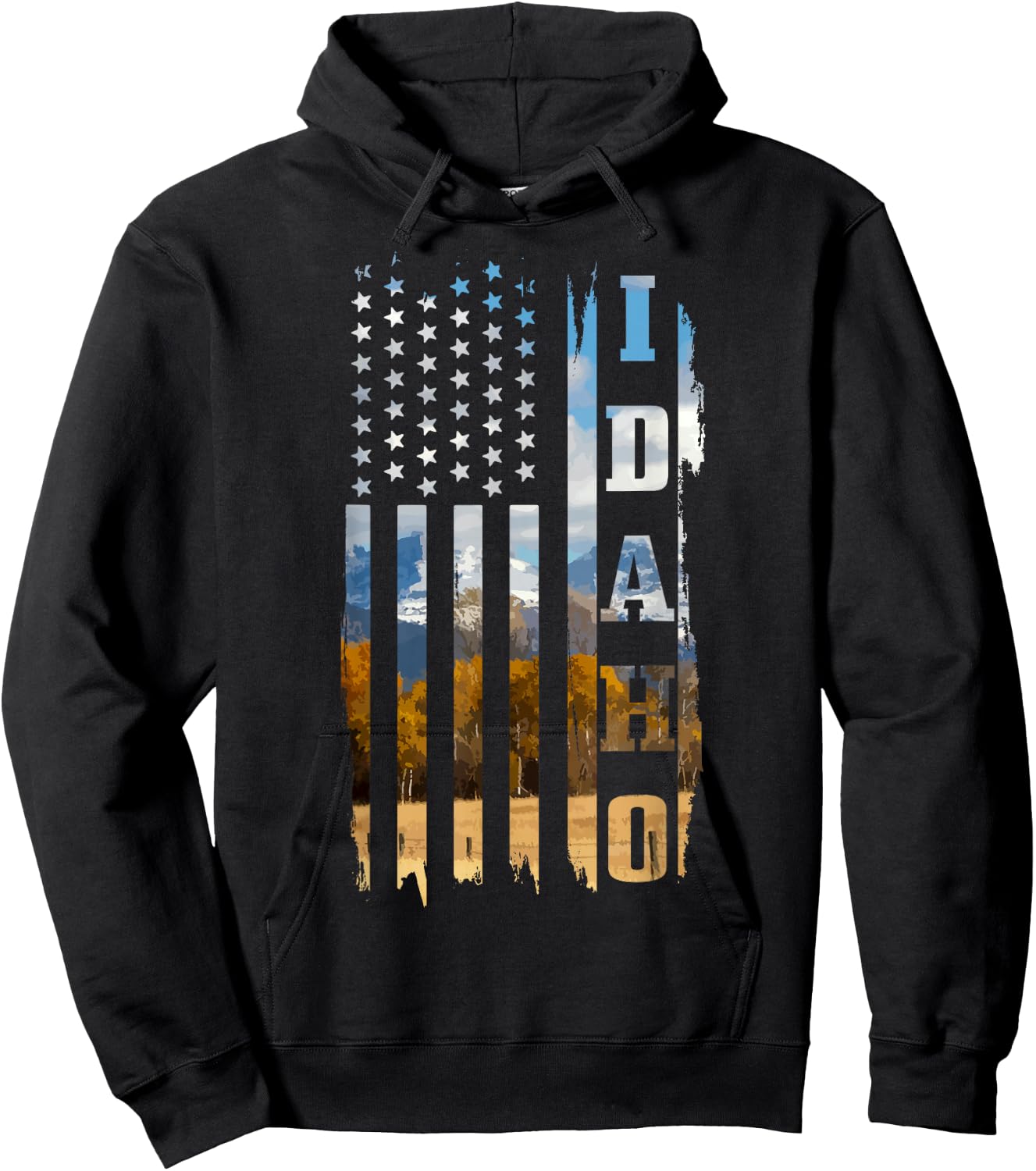 Idaho Patriotic American Flag Vintage Nature Hiking Hoodie - Hoodie | Black