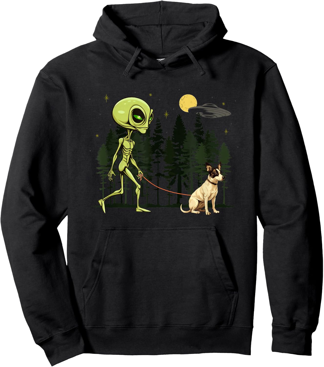 Funny Rat Terrier Alien Walking UFO Pet Dog Mom Dad Women Kids Hoodie - Hoodie | Black