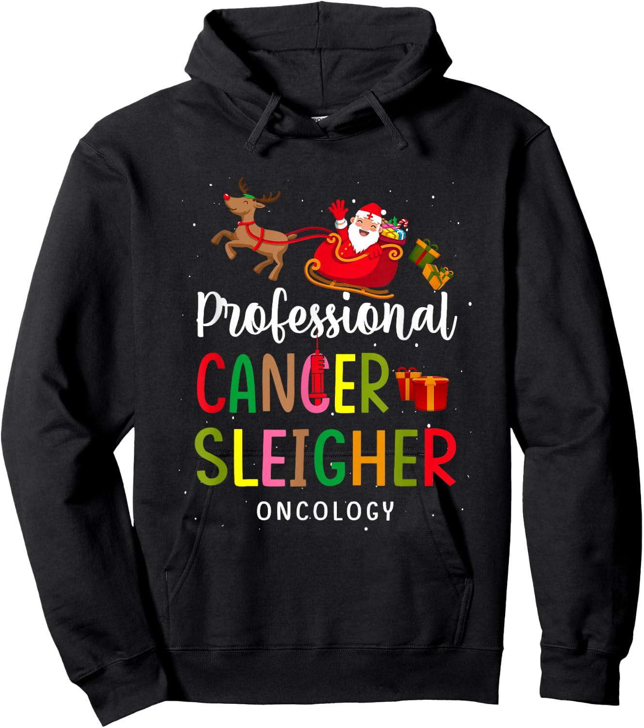 Professional Cancer Sleigher Oncology Santa Nurse Christmas Hoodie - Hoodie | Black