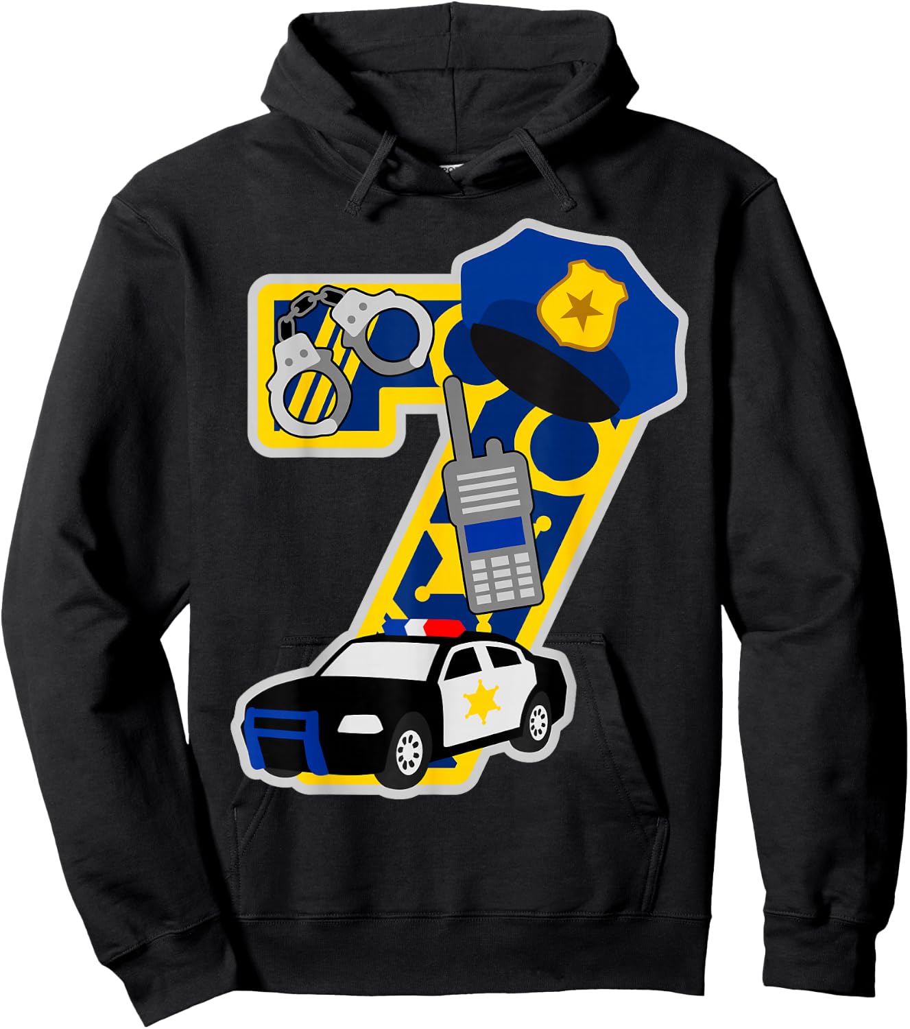 Police 7th birthday party Number 7 - 7 years birthday Hoodie - Hoodie | Black