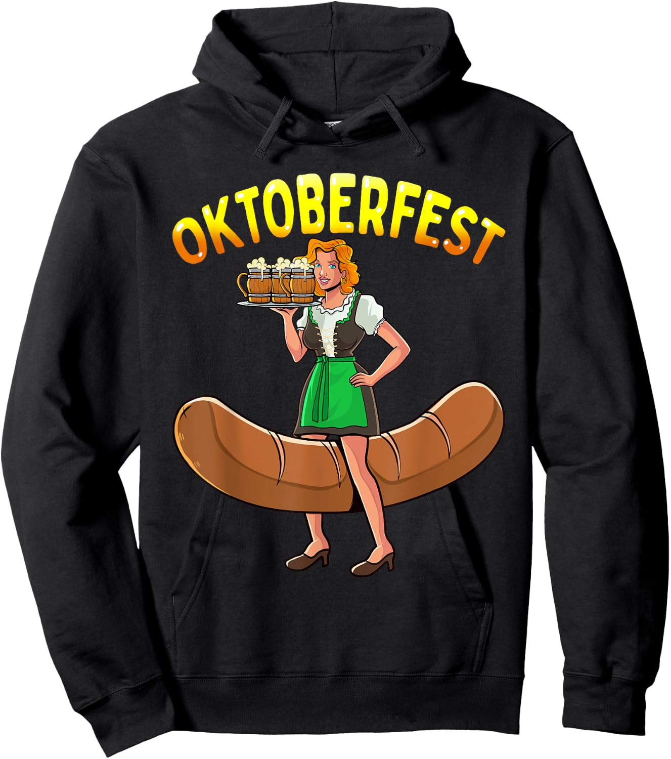 Oktoberfest Funny Bartwurst Barmaid German Woman Dirndl Beer Hoodie - Hoodie | Black