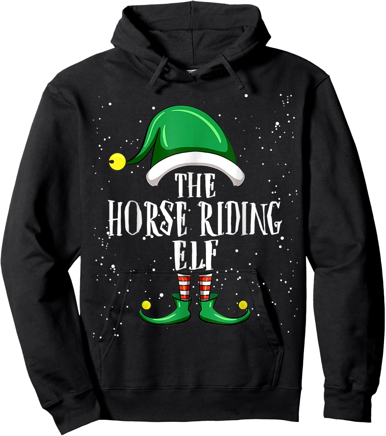Horse Riding Elf Group Matching Family Christmas Funny Hoodie - Hoodie | Black