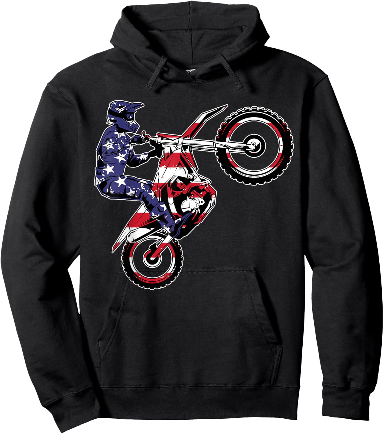 Funny Dirt Bike Art Men Women Motorcycle Dirtbike US Flag Hoodie - Hoodie | Black