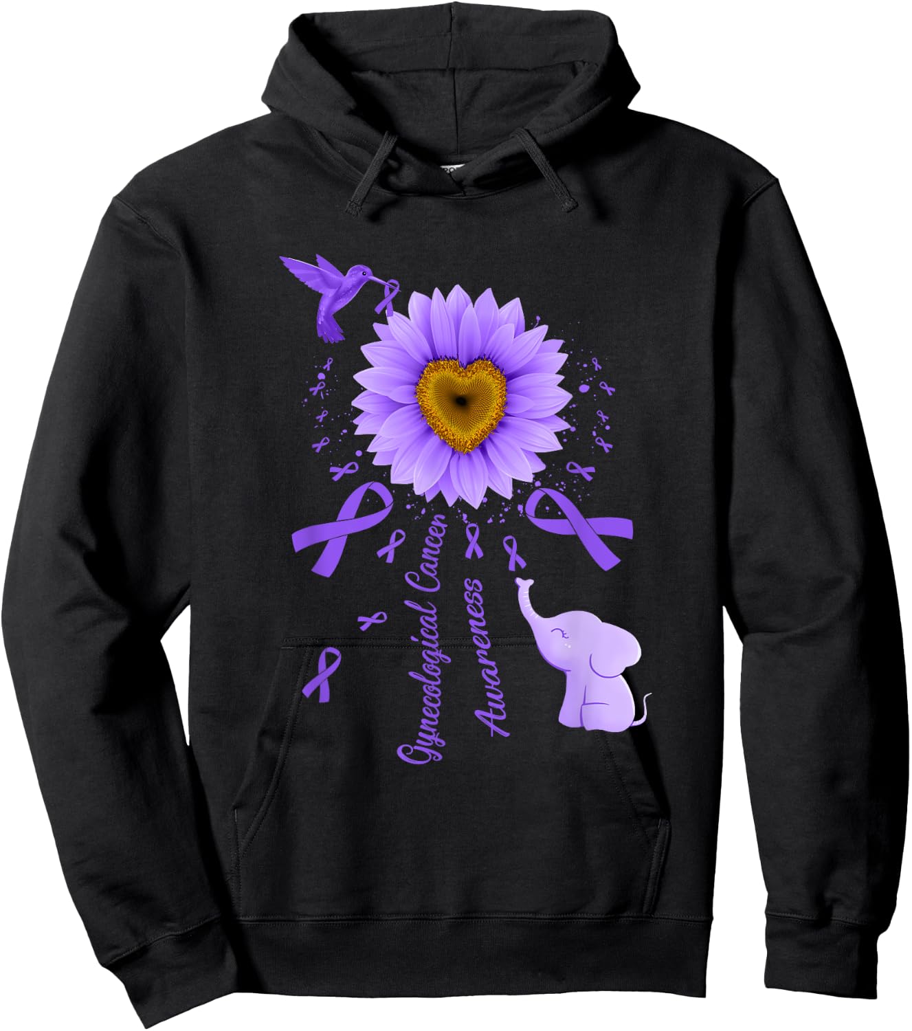 Sunflower Hummingbird Elephant Gynecological Cancer Hoodie - Hoodie | Black