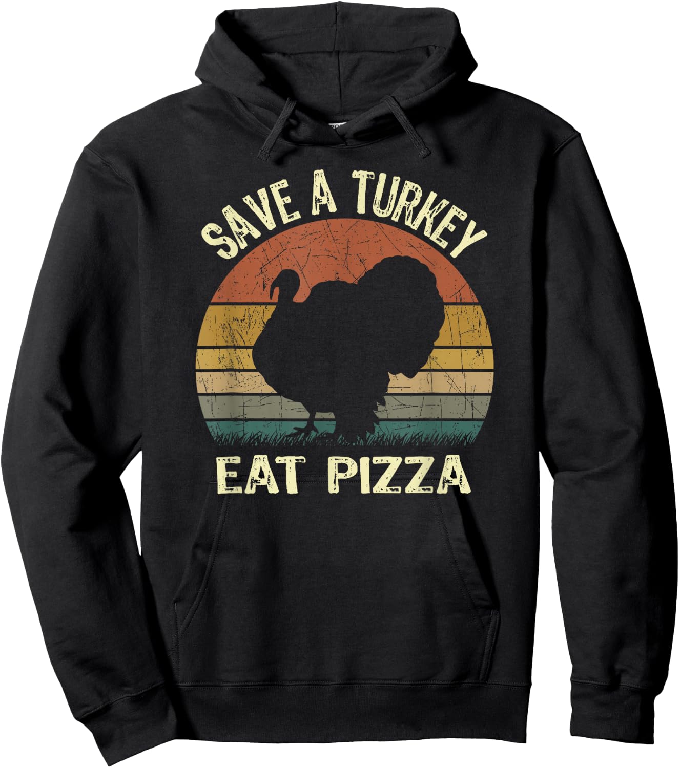 Vintage Thanksgiving For Vegans Save a Turkey Eat Pizza Hoodie - Hoodie | Black