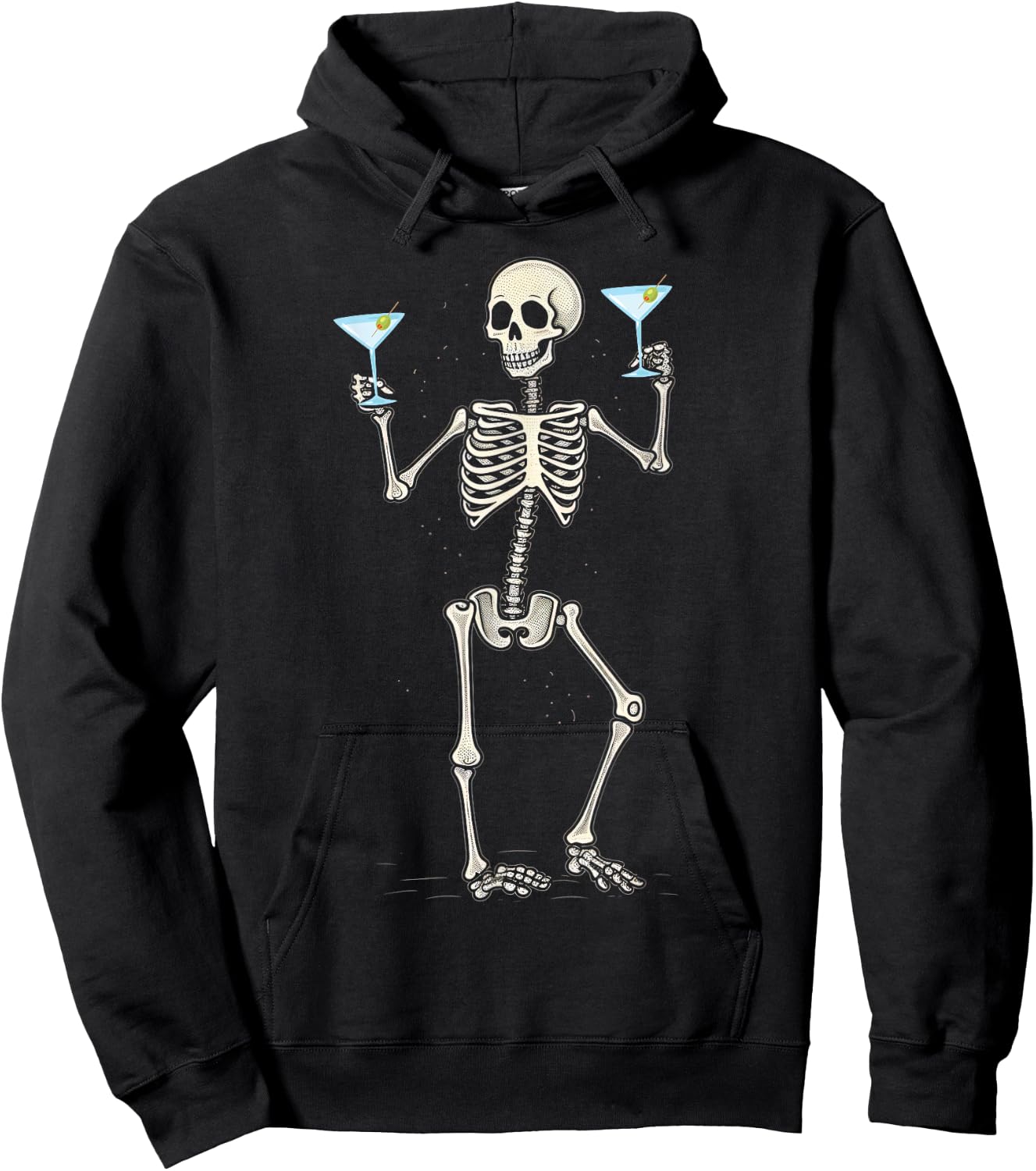 Funny Halloween Skeleton Drinking Martini Cocktail Hoodie - Hoodie | Black