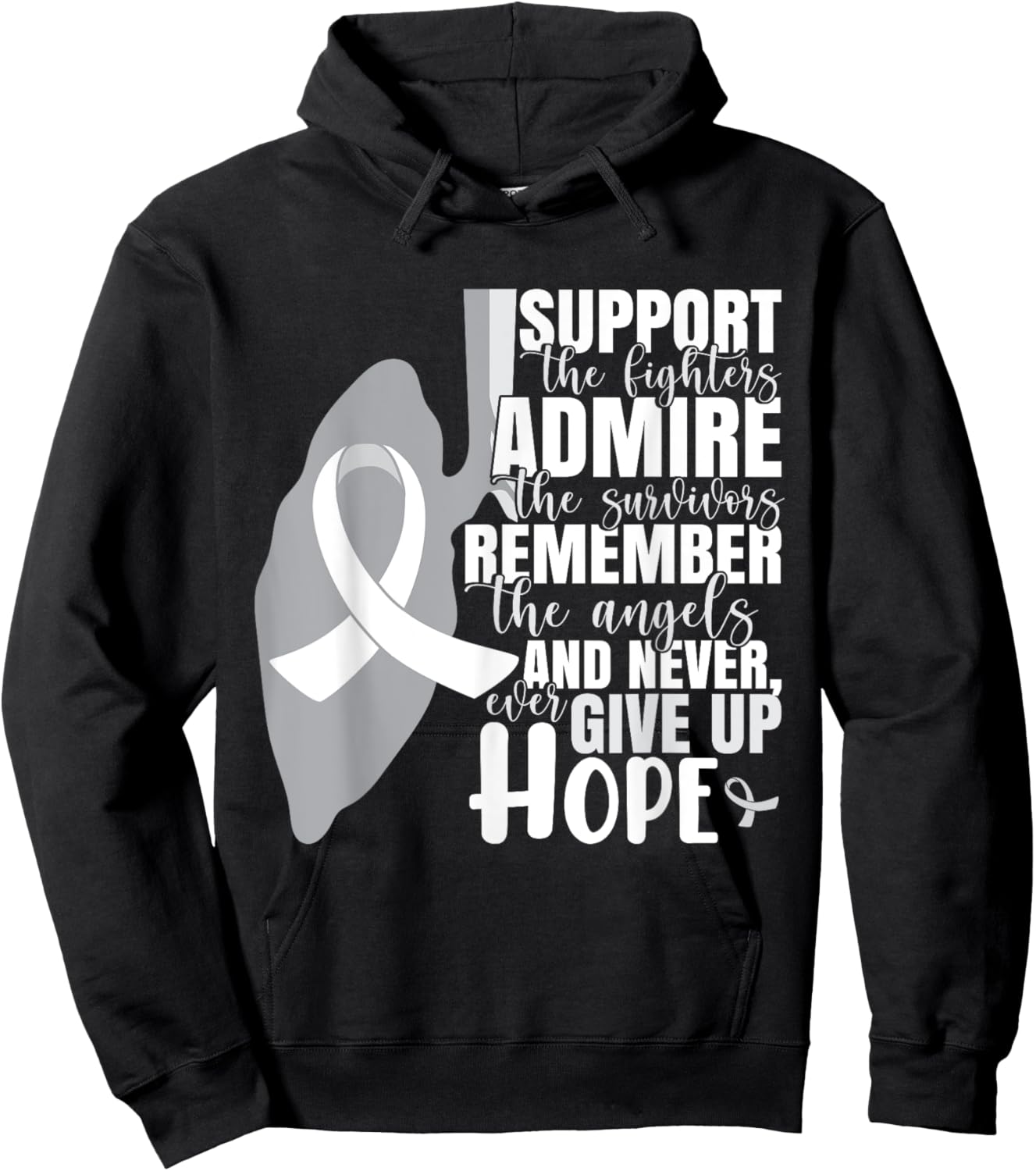 White Ribbon Lung Cancer Warrior Hoodie - Hoodie | Black