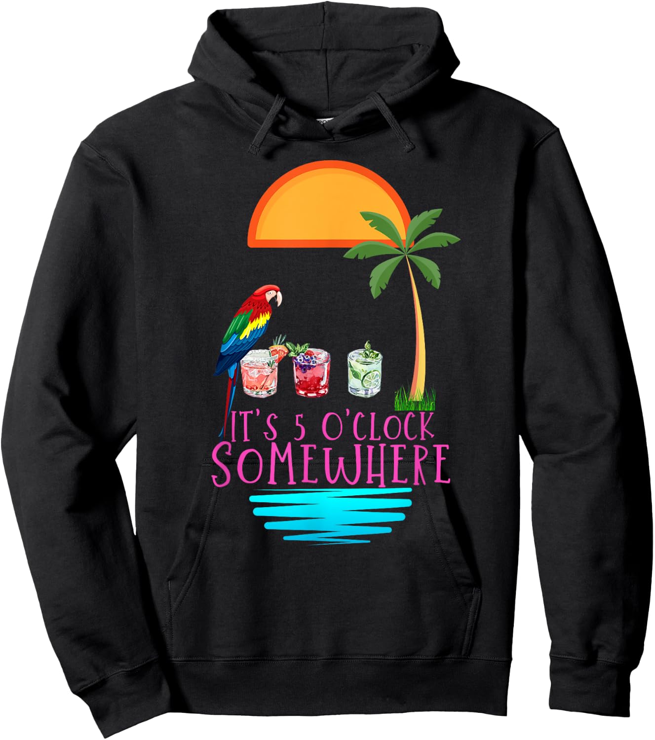 It's 5 O'clock Somewhere Parrot cocktail Lover Hello Summer Hoodie - Hoodie | Black
