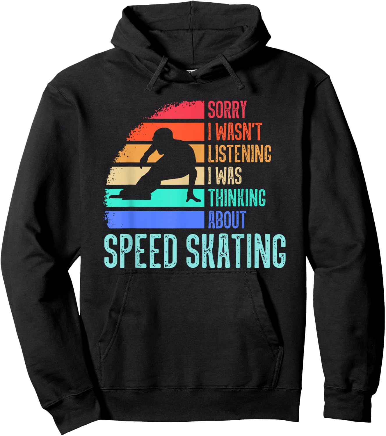 Speed Skating Retro Vintage Ice Skater Long Track Racing Hoodie - Hoodie | Black