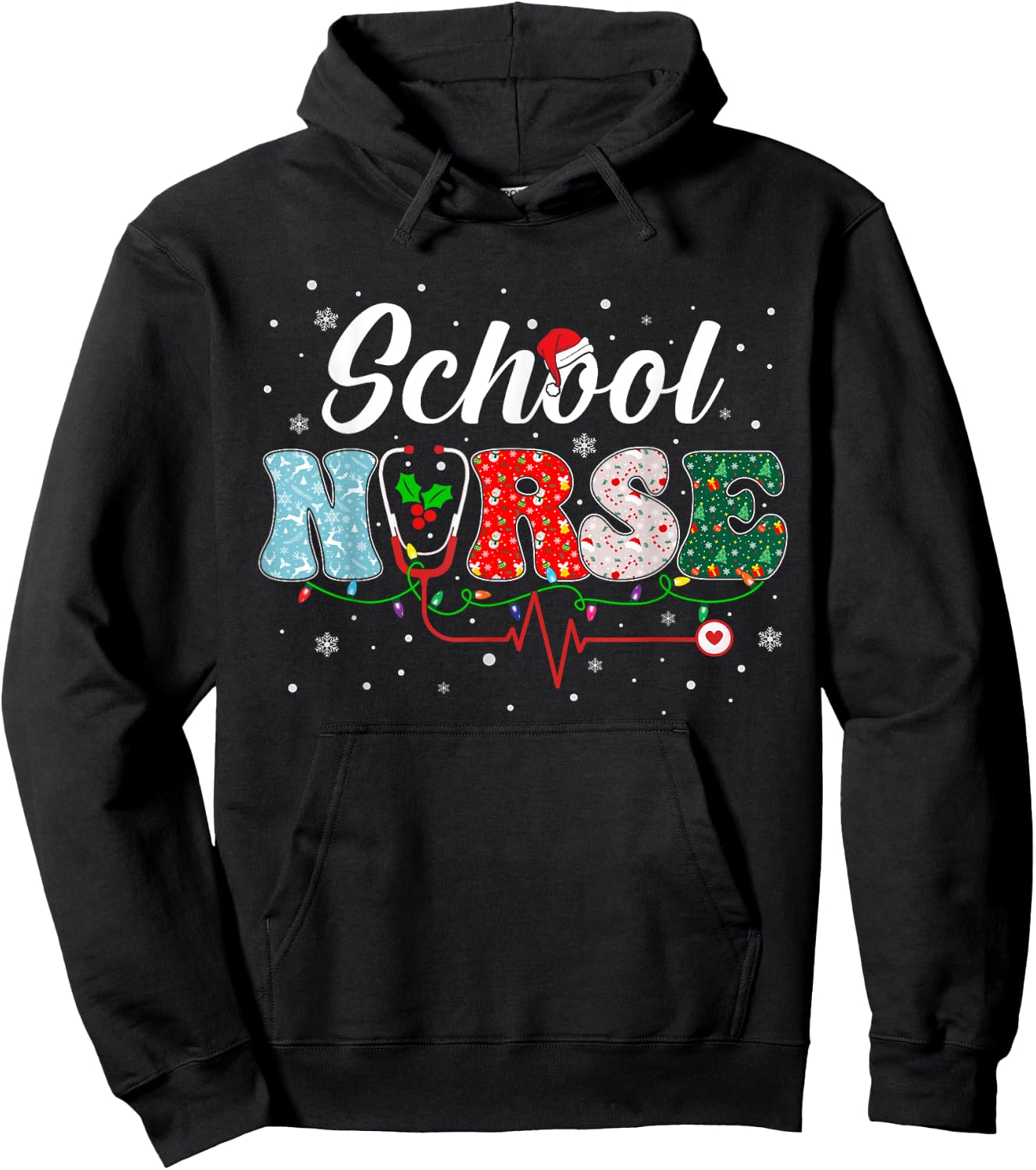 Love School Nurse Life Snowman Christmas Nurse Xmas Pajama Hoodie - Hoodie | Black