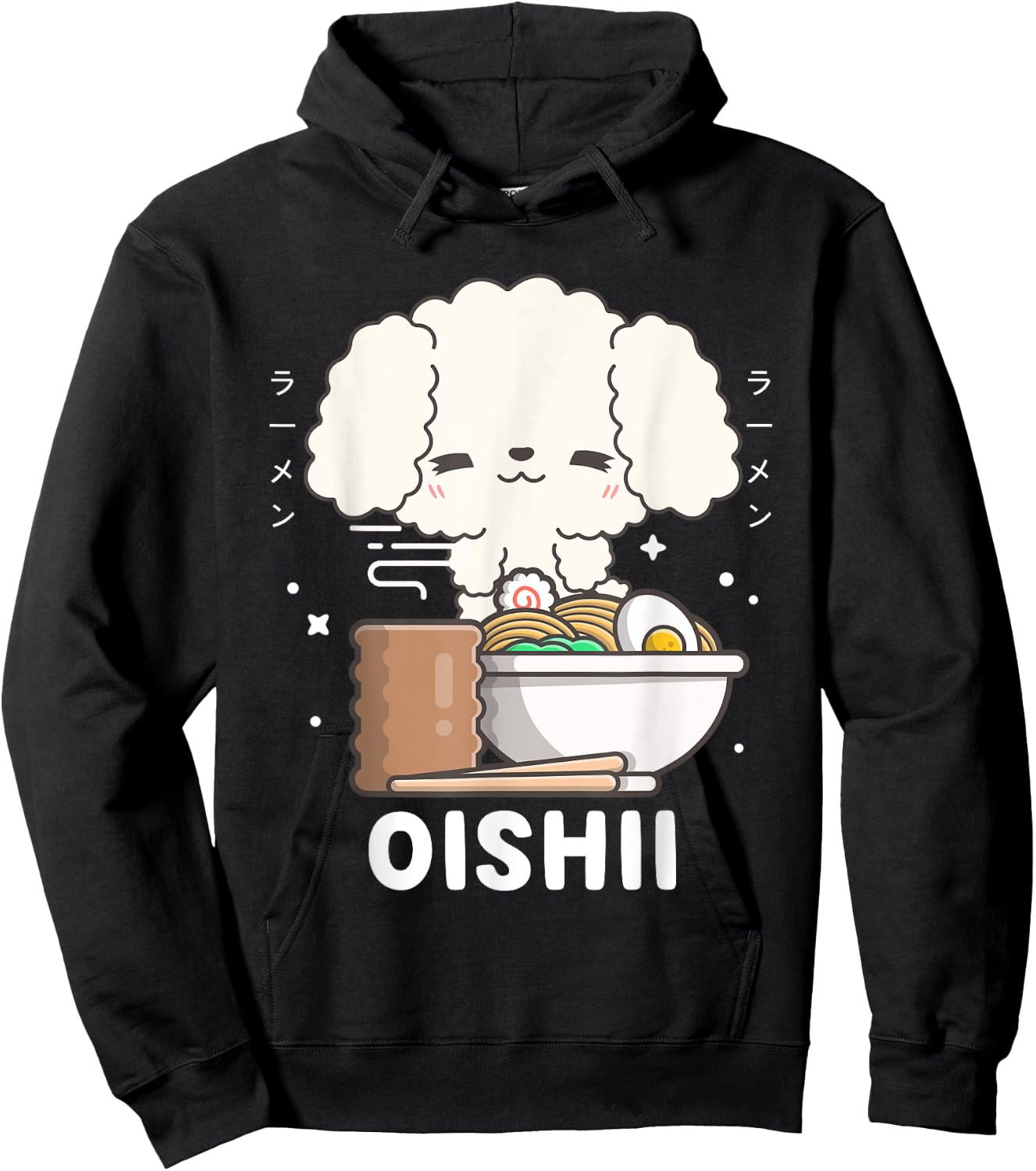Kawaii Poodle Eats Japanese Ramen Noodles Kawaii Aesthetic Hoodie - Hoodie | Black