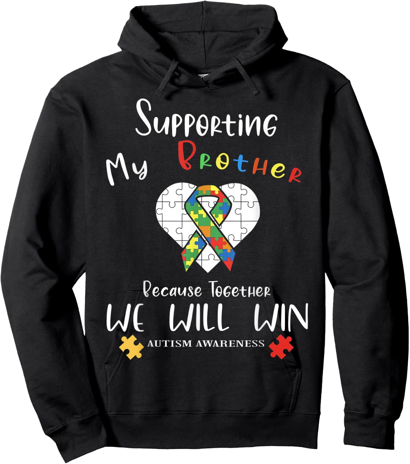 Supporting My Brother Inspirational Autism Awareness Month Hoodie - Hoodie | Black