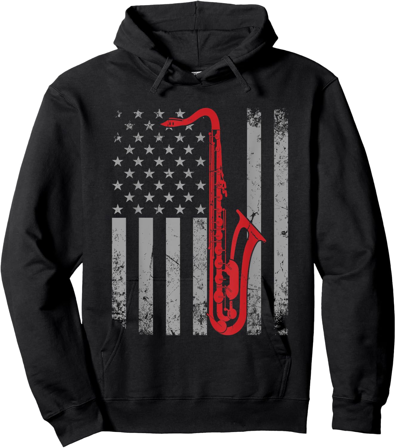 Saxophone Musician Jazz Music American Flag For Saxophonist Women Kids Men Hoodie - Hoodie | Black
