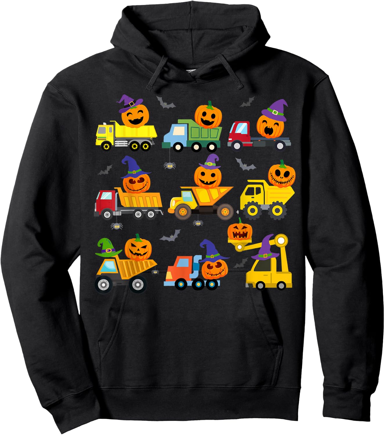 Construction Vehicle Halloween Crane Truck Pumpkin Boys Kids Hoodie - Hoodie | Black