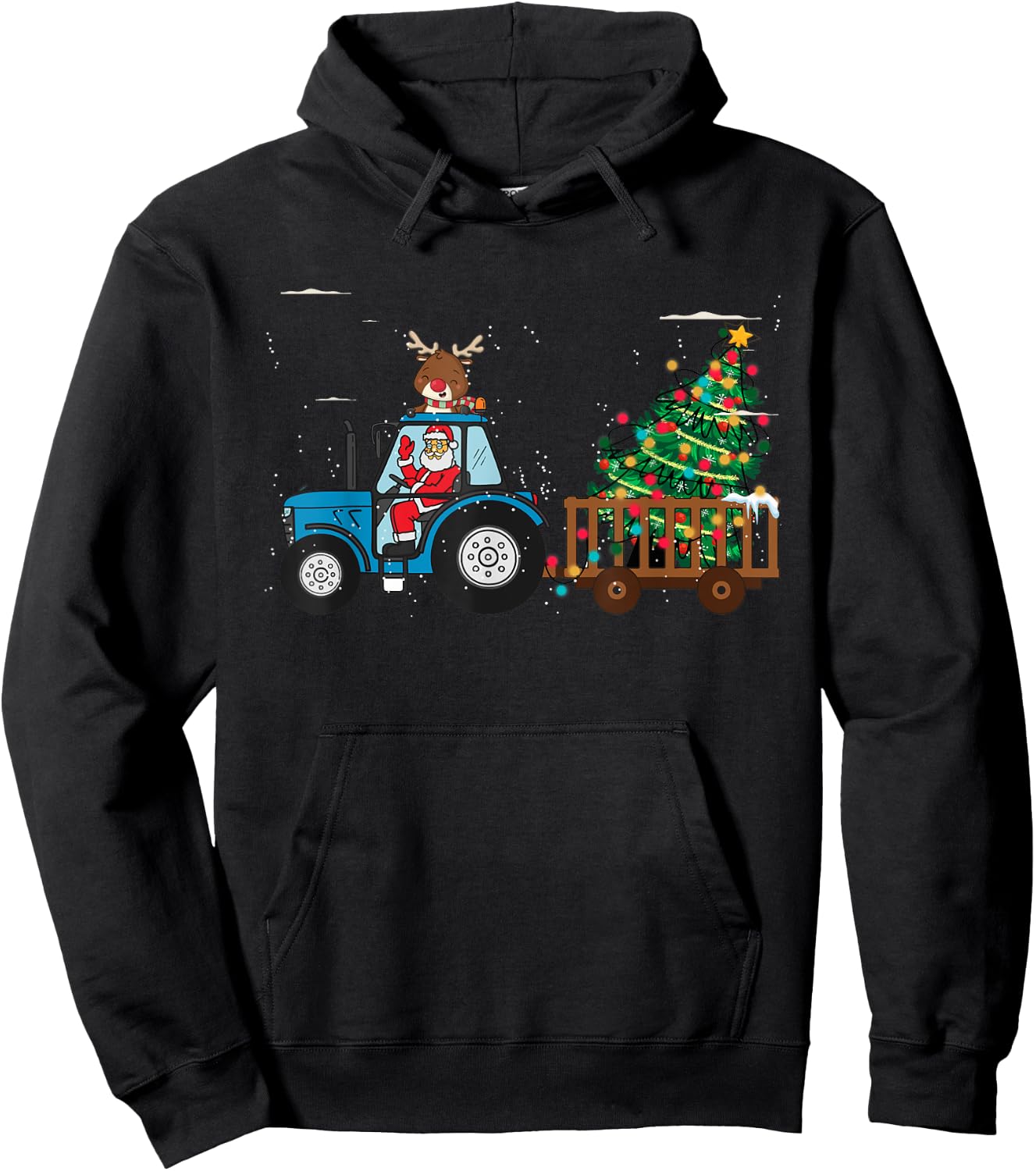 Christmas Farm Tractor Xmas Tree Lights Santa Hat Farmer Hoodie - Hoodie | Black