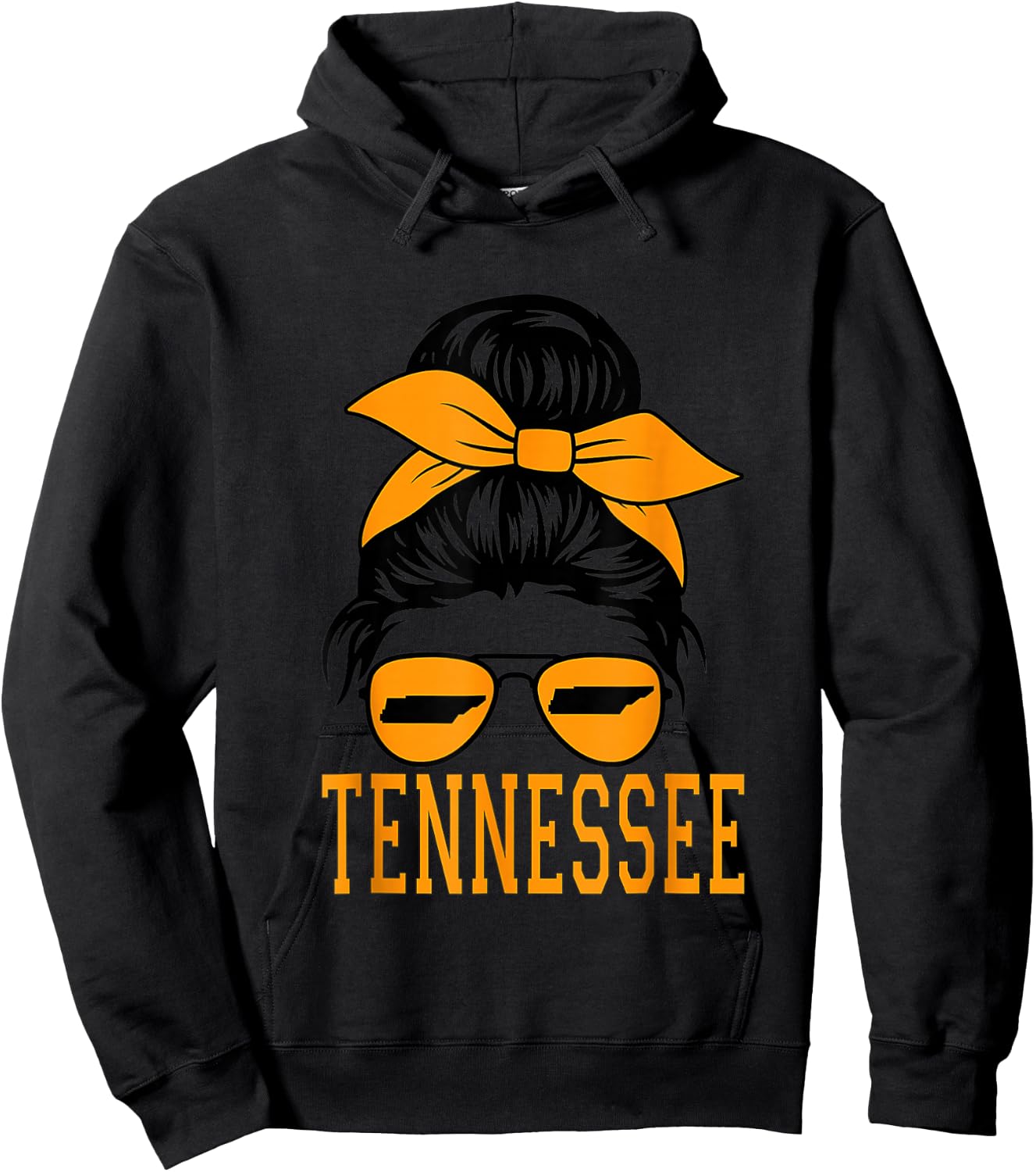 Tennessee State Kids Orange USA Messy Bun Hair TN Hoodie - Hoodie | Black