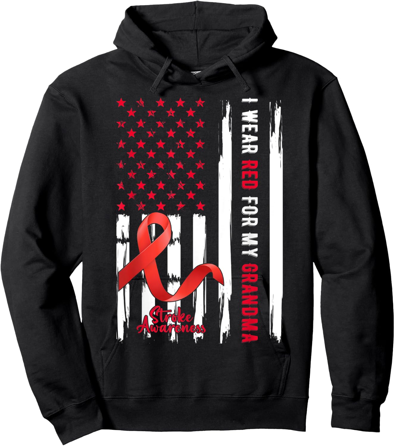 I Wear Red For My Grandma Stroke Awareness Survivor Warrior Hoodie - Hoodie | Black