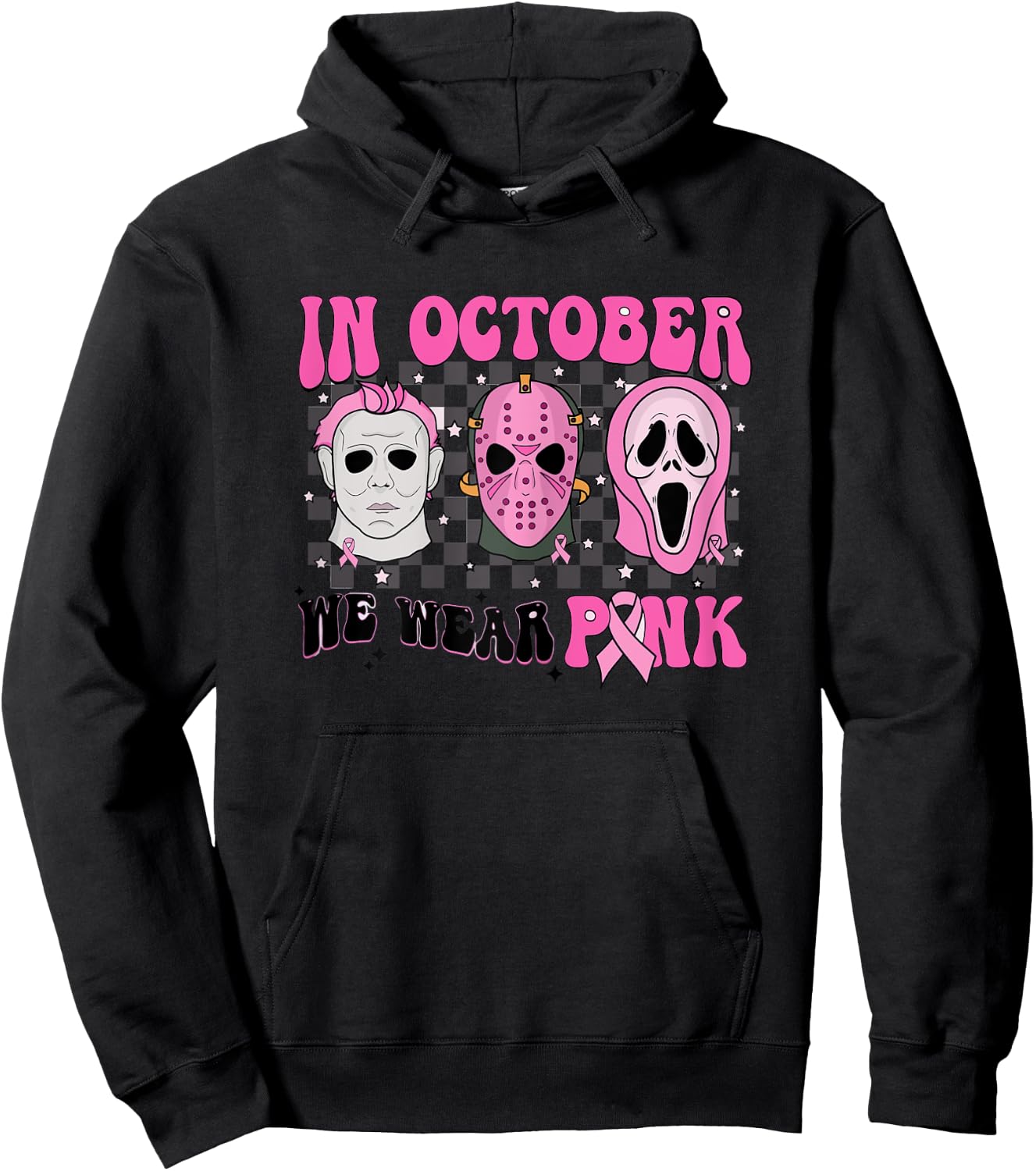 Pink Breast Cancer Awareness Scream Halloween Horror Retro Hoodie - Hoodie | Black