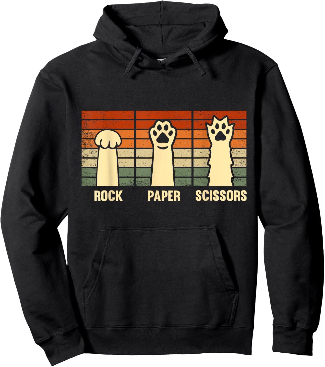 Rock Paper Scissors Hand Game Cute Paw Funny Cat Kids Hoodie - Hoodie | Black