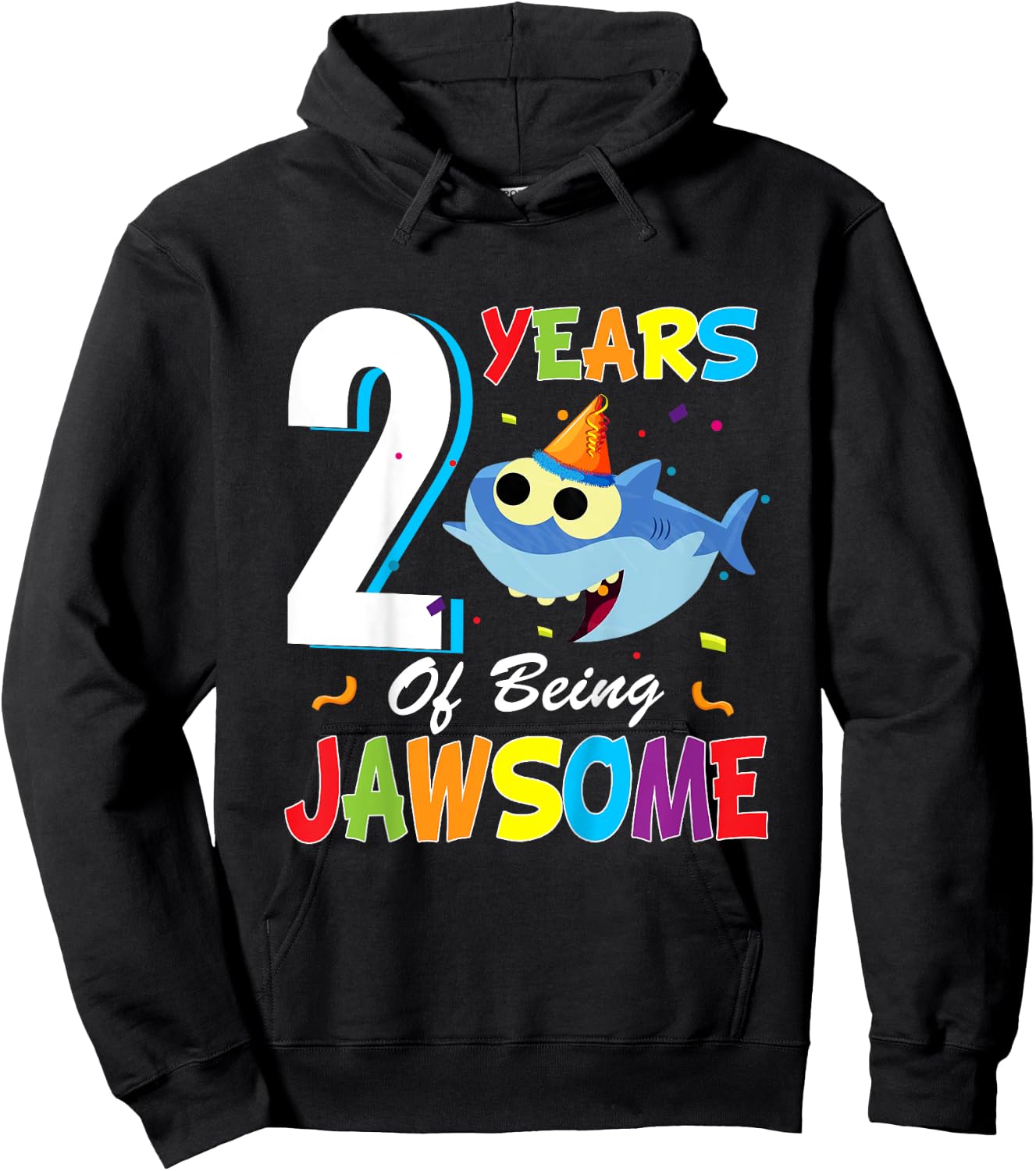 2 Years Old Boys Girls Gift Shark Jawsome 2nd Birthday Hoodie - Hoodie | Black