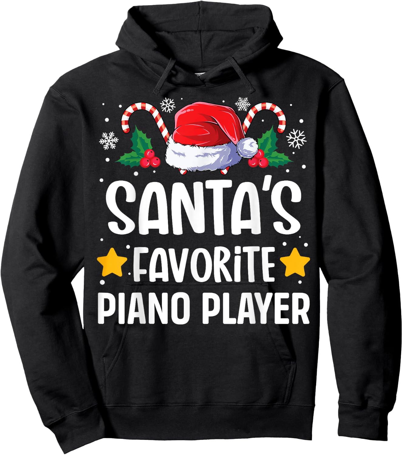 Santas Favorite Piano Player Christmas Matching Group Pajama Hoodie - Hoodie | Black