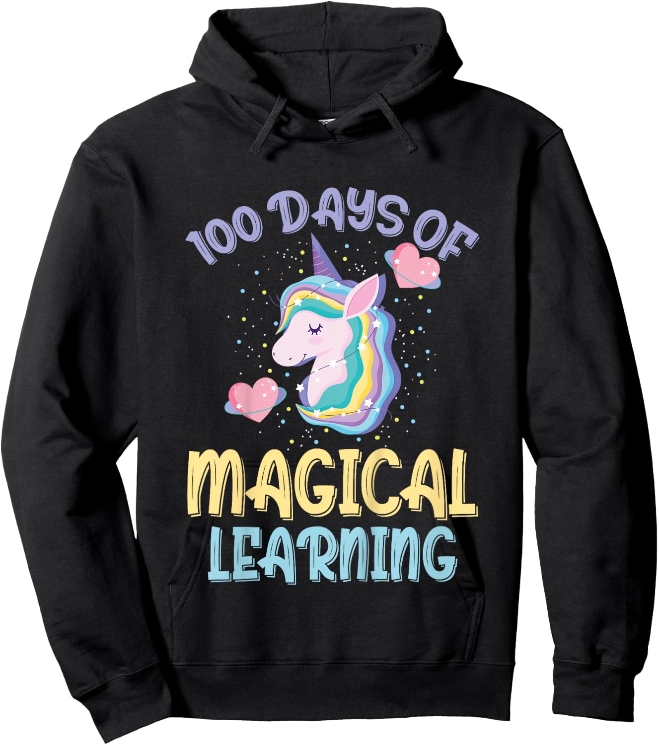 100 Days Of Magical Learning 100th Day Of School Unicorn Hoodie - Hoodie | Black