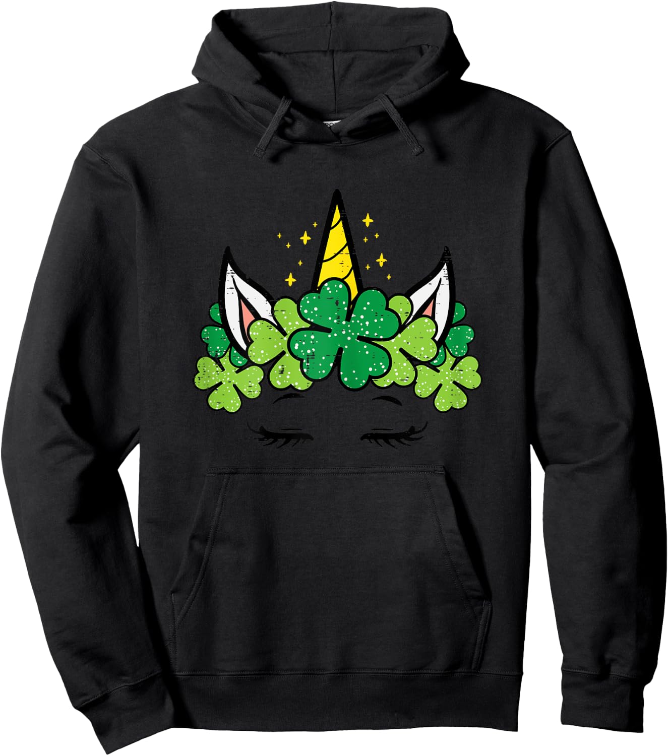 St Patricks Day Unicorn Face Shamrock Pattys Toddler Girls Hoodie - Hoodie | Black