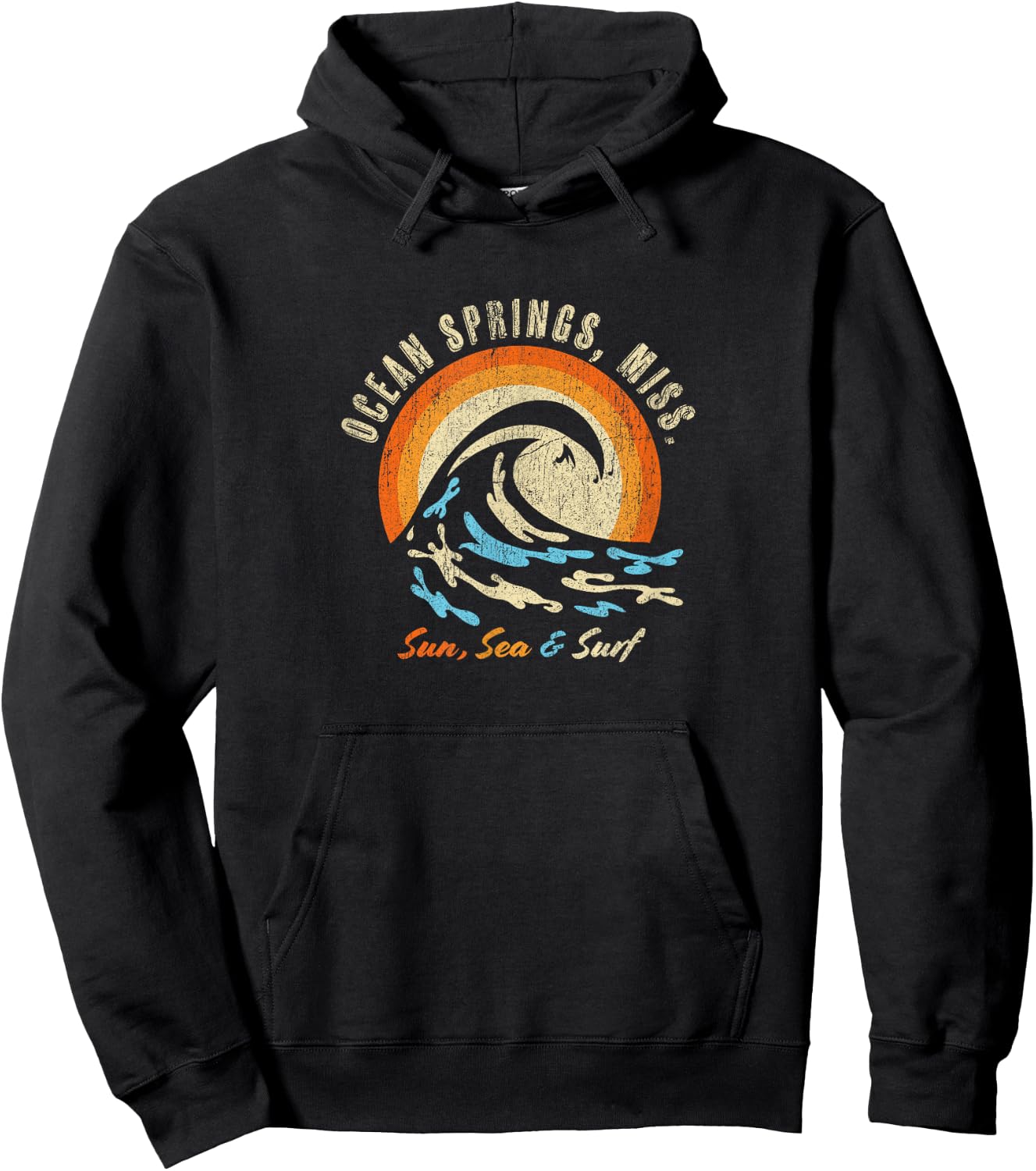 Faded Vintage Ocean Springs Mississippi Vacation Ocean Hoodie - Hoodie | Black