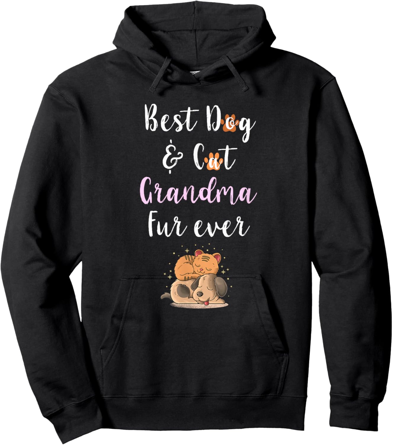 Best Dog & Cat Grandma Fur Ever Funny Fur Kid Granny Saying Hoodie - Hoodie | Black